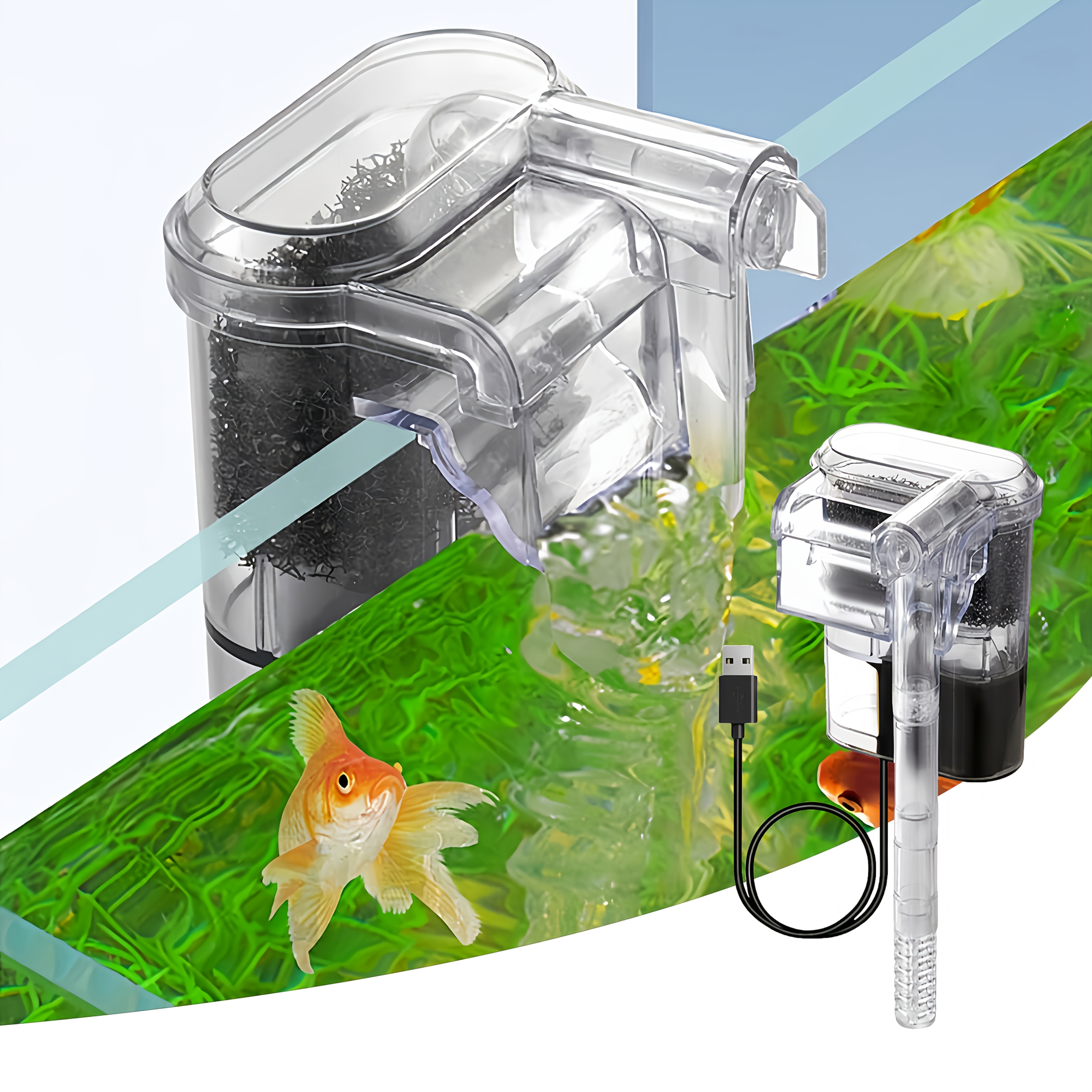 Quiet USB Fish Tank Filter Water Pump Silent Mini Wall-Mounted  Circulation System with Adjustable Flow, Aquarium Waterfall Oxygenation,  Leak Pre