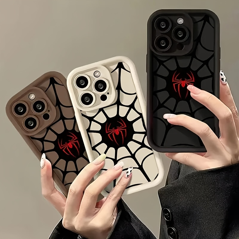 

1pc Red Spider Pattern Spider Web Mobile Phone Case For 15 Pro Max 14 Plus 11 11pro 12pro 13pro 14pro 15pro 16pro, Xs/xr/7/8plus Protection Silicone High Shockproof