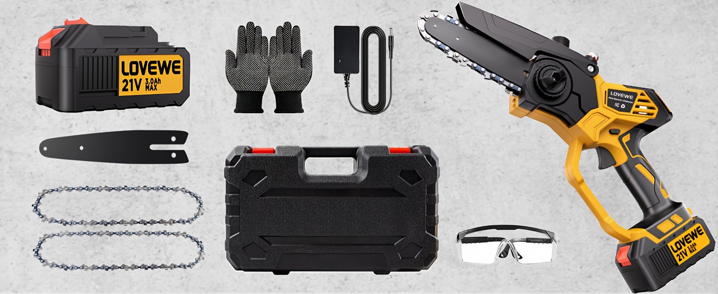 mini chainsaw cordless 6 inch handheld electric chain saw with 3 0ah battery 23ft s speed automatic chain tensioning auto oiler for tree branches courtyard household and garden details 6