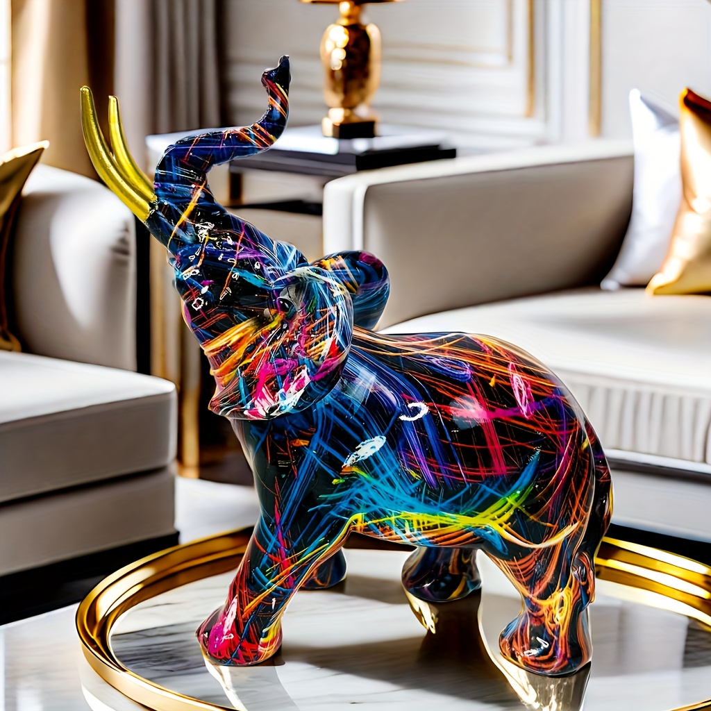 

1pc Resin Colorful Elephant Statue, Colorful Art Elephant Sculptures Colorful Elephant Decor Feng Shui Ornament Elephants Animal Sculpture For Kitchen Office Shelf Home Decor Xc, Christmas Gift