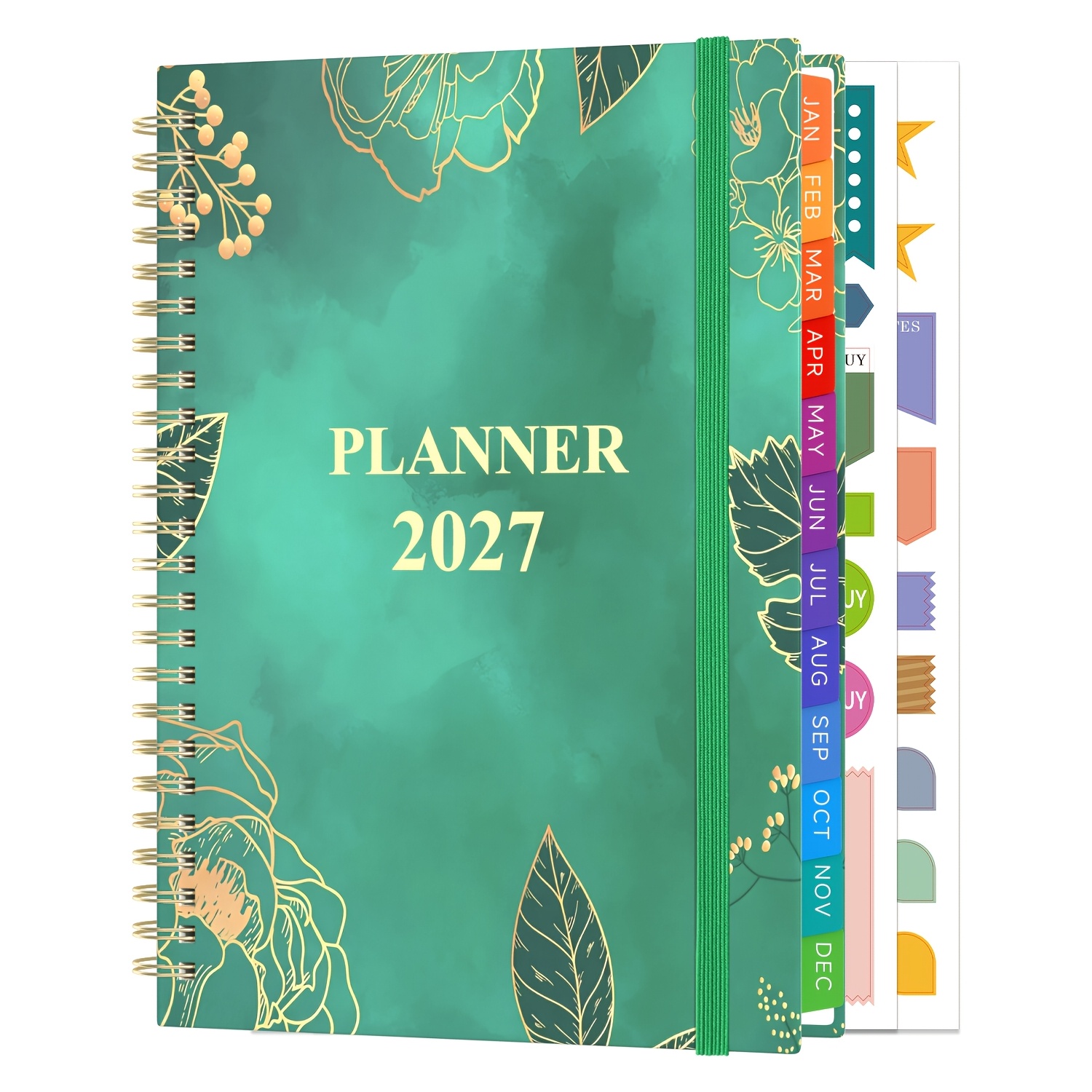 TEMU Dzhzal 2027 Weekly Planner A5 Size Spiral Bound Hardcover Planner With Coated Color Tabs, Jan-dec , Elastic Band & Clear Pocket Pocket Suitable