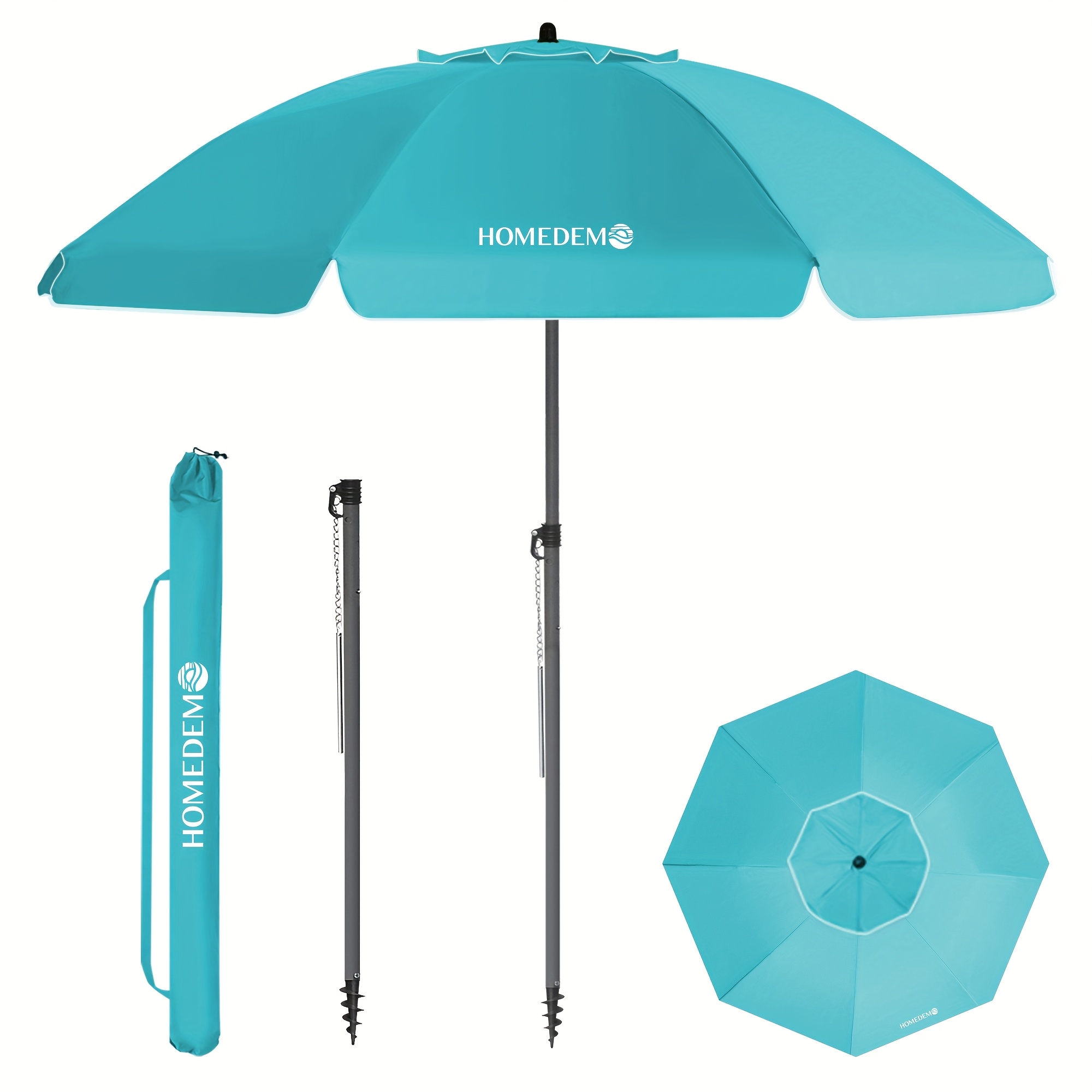 TEMU Homedemo Parasol, Beach Umbrella, Diameter 200cm, Foldable Garden Umbrella, Market Umbrella, Patio Umbrella, With Ground Sleeve, Round Sun