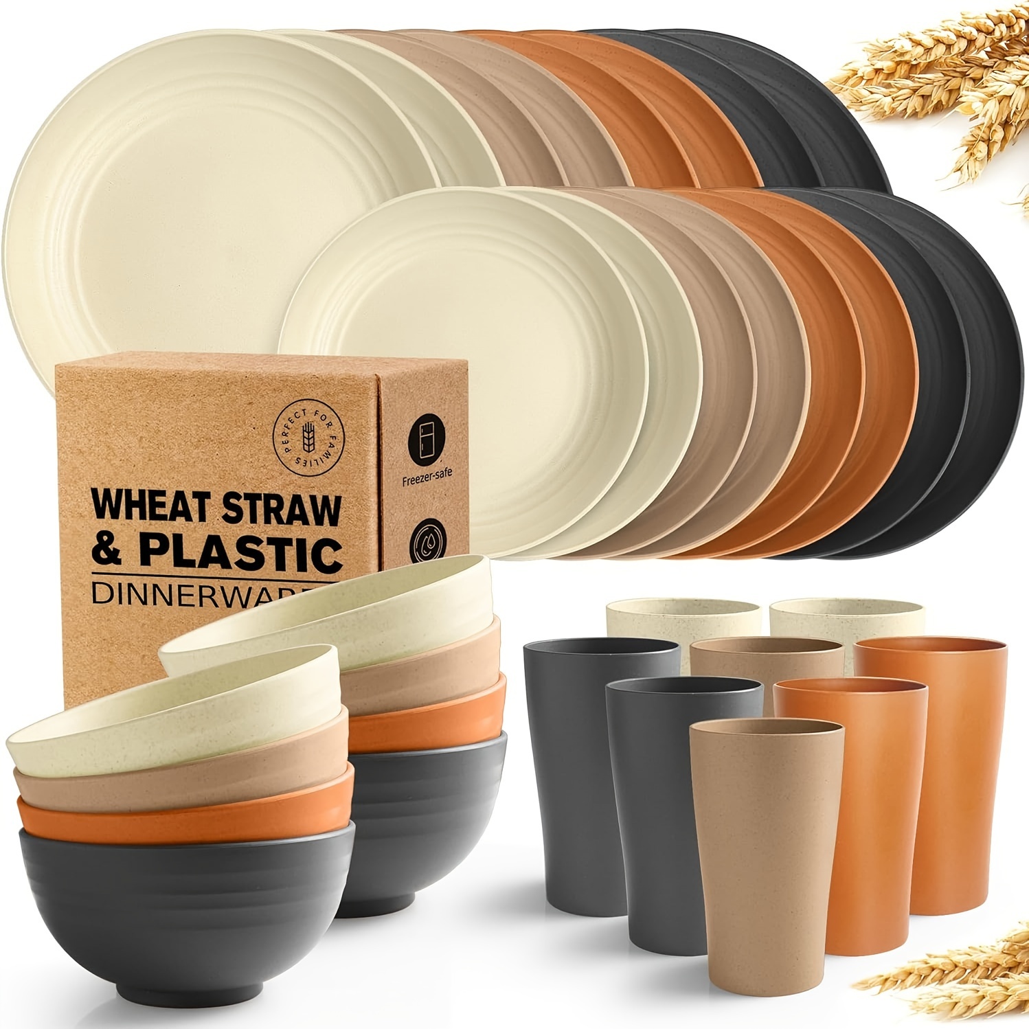 

Teivio 32-piece Kitchen Plastic Wheat Straw Dinnerware Set, Service For 8, Unbreakable Plates, Bowls And Cups Set, Farmhouse Outdoor Camping Dishes For /country/vintage, Saddle Ombre