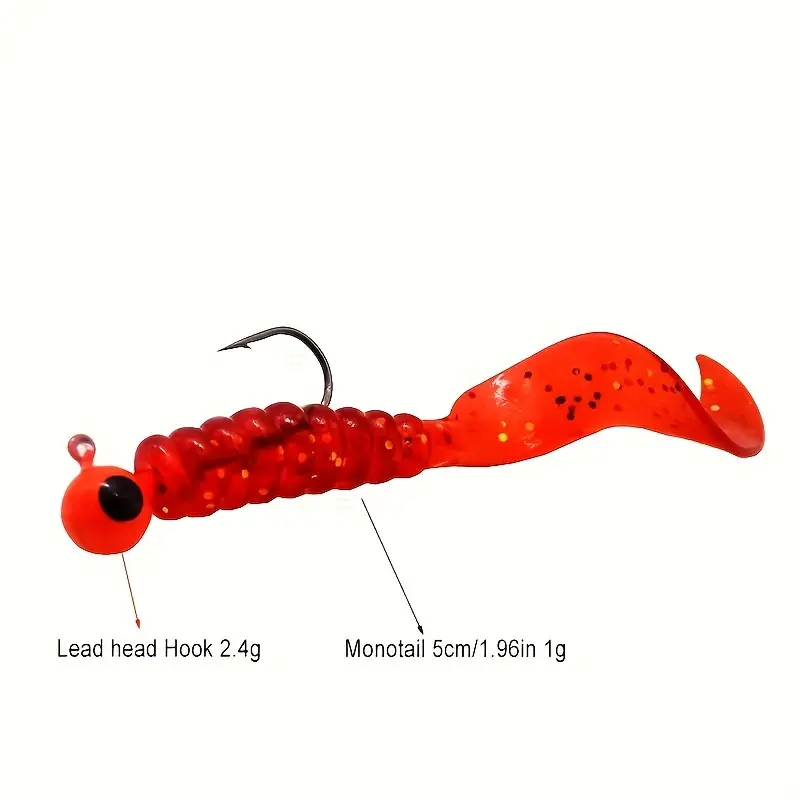 fish lures with red heads and wormlike tail 5 -"H" Minnow Bucktail Hair Striper Fluke Walleye Jigs Head Lure Bass devour salty Worms and wont let go of them 10PCS Long Tail Fishing Lure