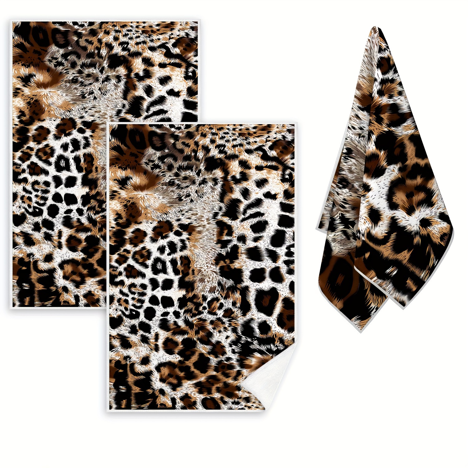 

2-piece Leopard Print Microfiber Kitchen Towels - Soft, Absorbent Dish Cloths For Cleaning & Decor