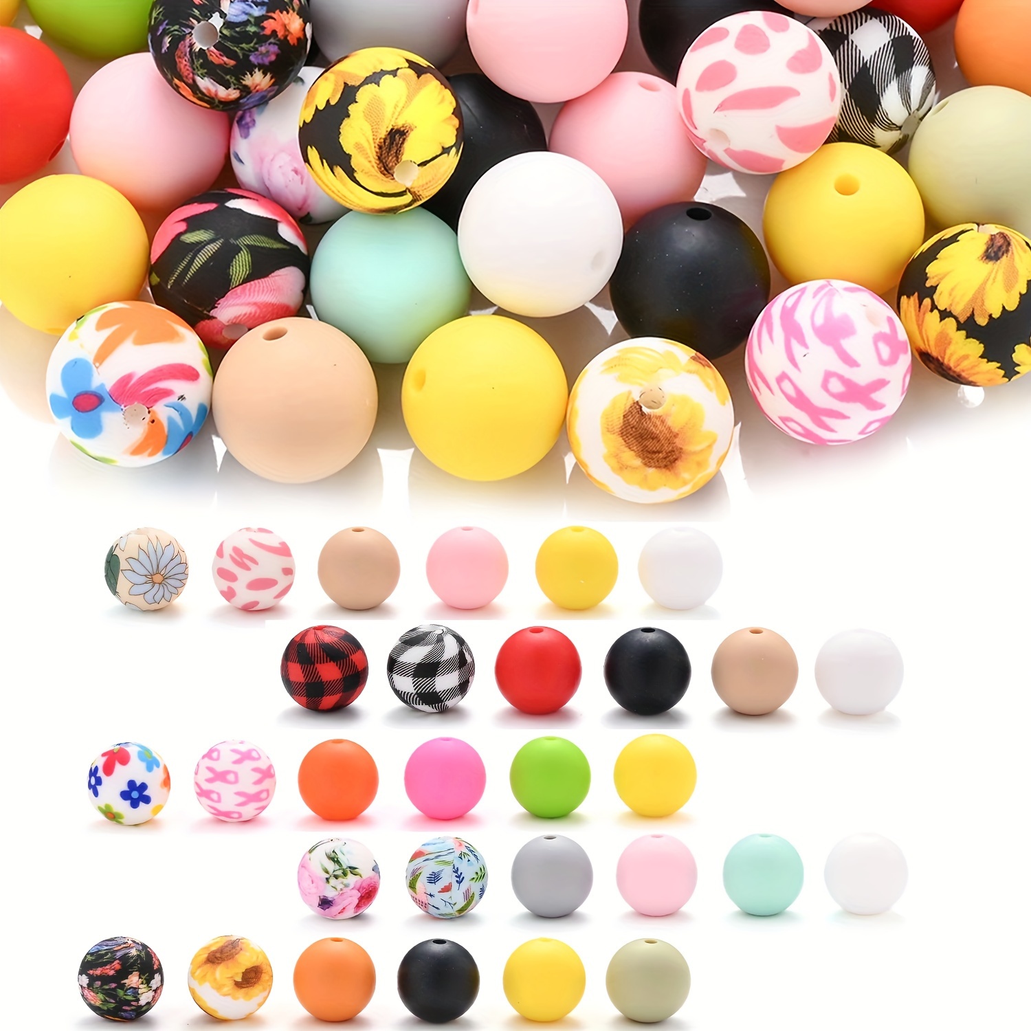 

50pcs Vibrant 15mm Silicone Beads Set - Ideal For Diy Keychains, Bracelets & Pen Decorations | Assorted Colors & Patterns, Keychain Accessories| Patterns|smooth Beads, Silicone Character Beads