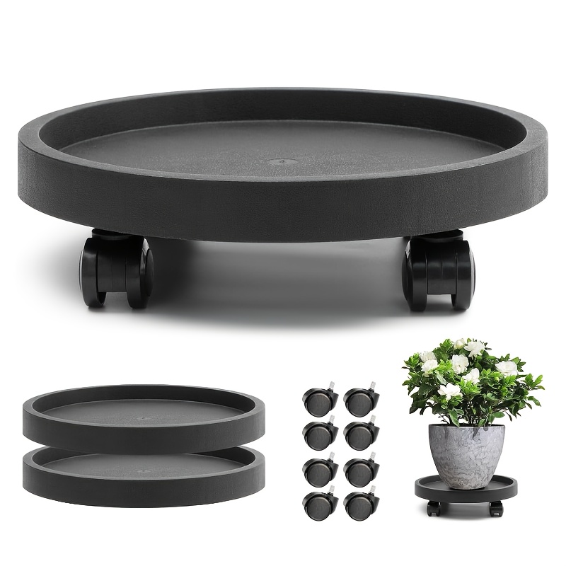 2pcs   tempered heavy duty wheeled planters tray 360 rotary wheel mobile planter indoor and outdoor planter carts for heavy duty large planters deck potted plants garden planters load bearing 180 lbs for balcony garden