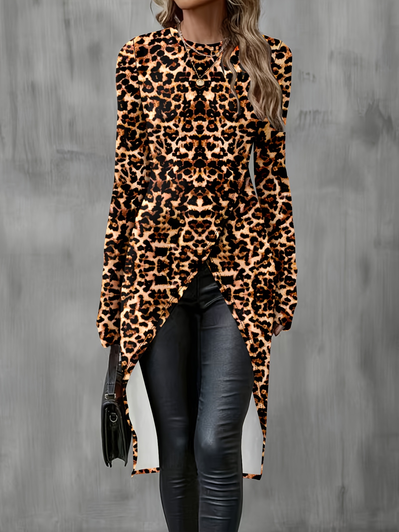 solid color long sleeve bodycon dress thigh slit round - Temu Saudi Arabia