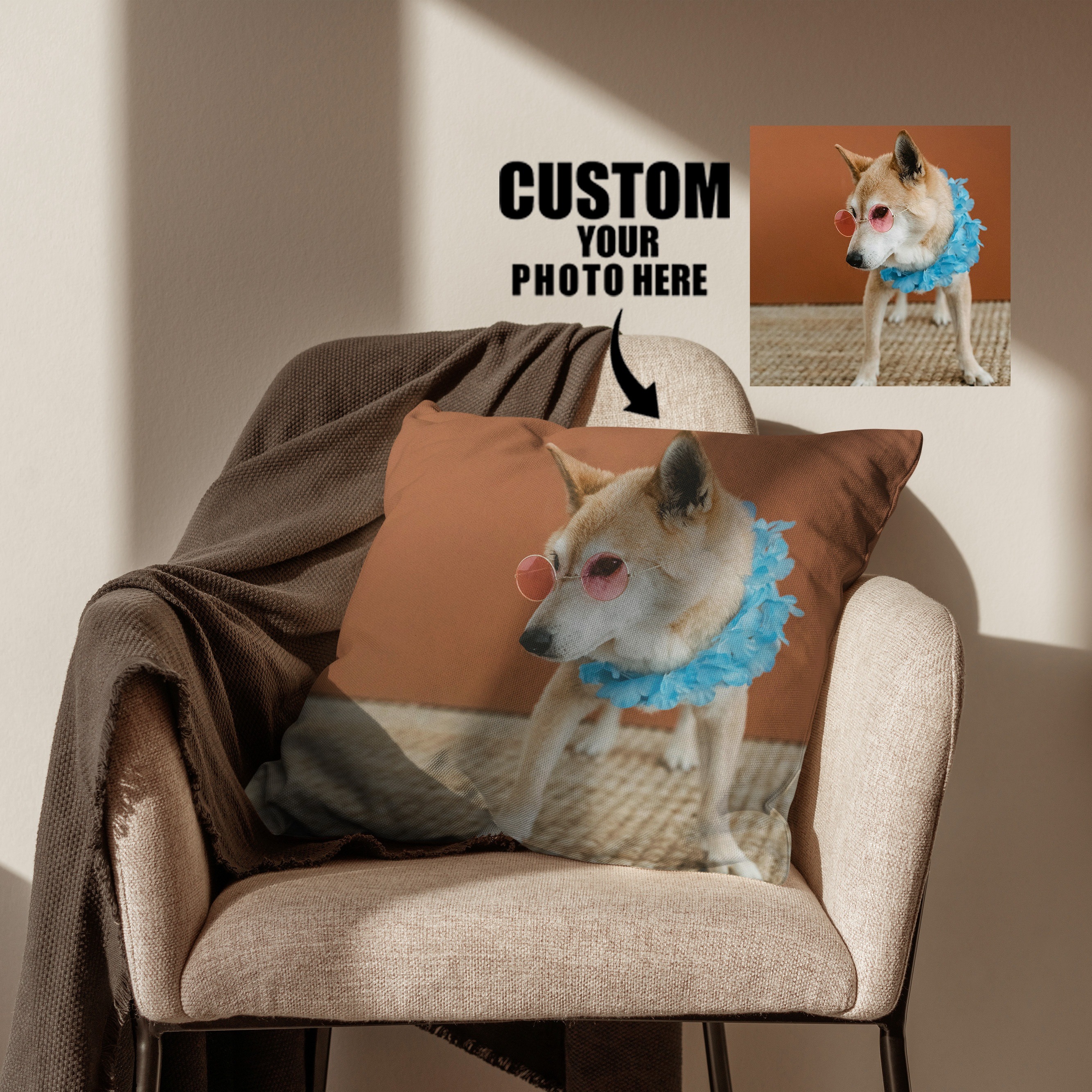 

Personalized Linen Pillow Cover - Custom Photo & Text, Ideal For Couples/pets, Home Decor Gift