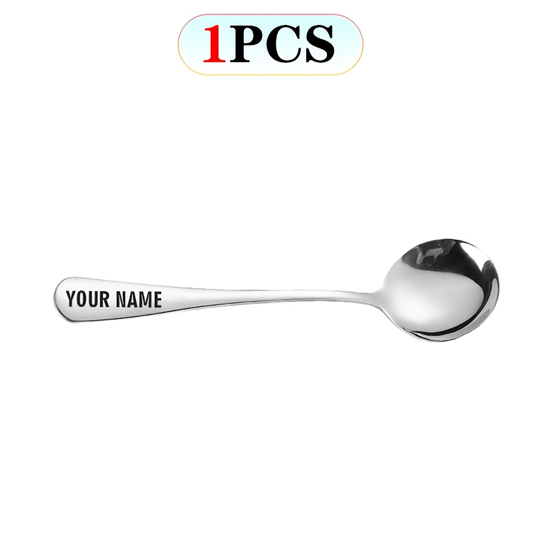 TEMU Cucharas de acero inoxidable grabadas personalizadas en juegos de 1/3/5 - Superficie plateada pulida, ideal para postres, café o té - un regalo