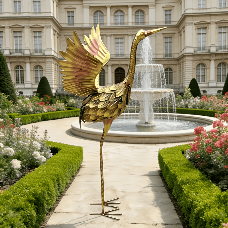 TEMU Large Garden Crane Statue Outdoor Sculpture, Metal Garden Art Crane Sculpture Decorative Standing For Indoor And Outdoor Decoration, Bird Statue