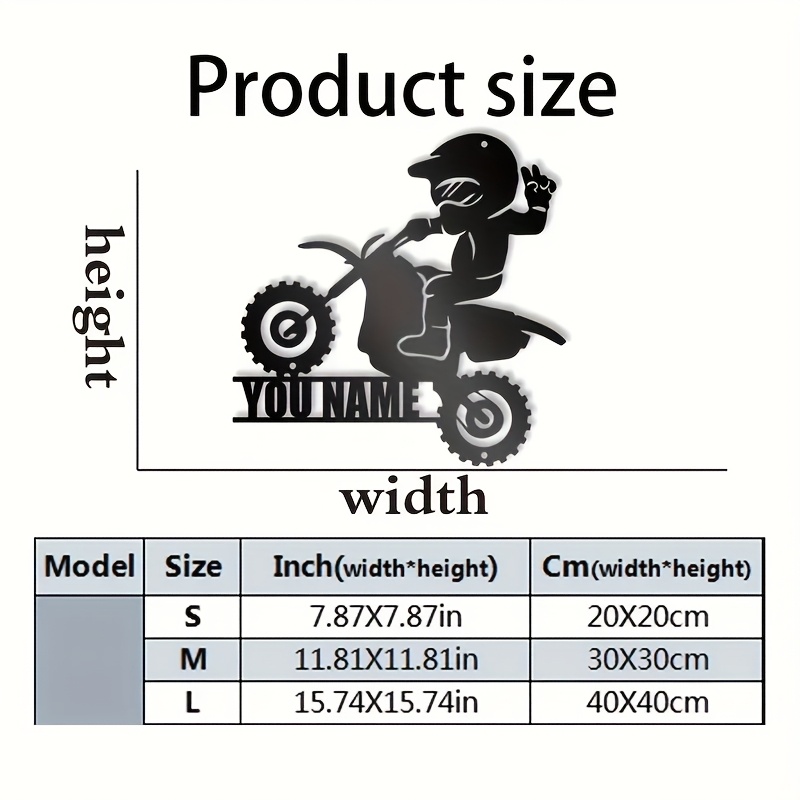 TEMU 1pc Customized Off-road Motorcycle Children's Metal Wall Art Personalized Small Off-road Vehicle Boy Name Logo Home Motorcycle Decoration Rider