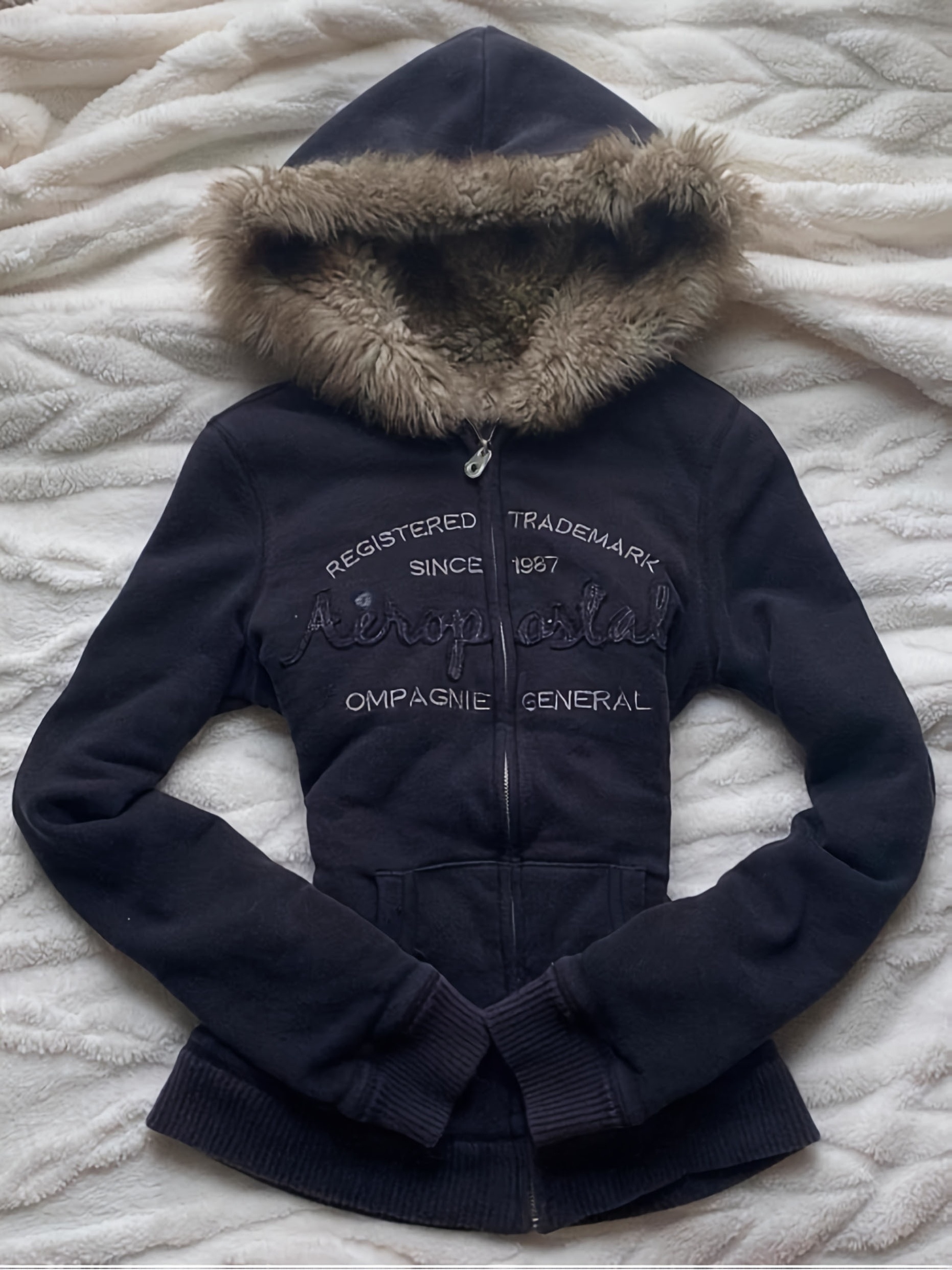 Black Fur Trim Fur Lined Pullover Hoodie Faux Fur Trim Fur Neck