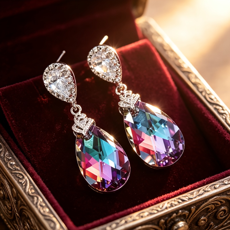 TEMU 1 Pair Fashionable Luxury Sparkling - Women's Hanging Earrings - Suitable For Banquets, Weddings, Parties To Wear - Holiday Gifts - Without Box