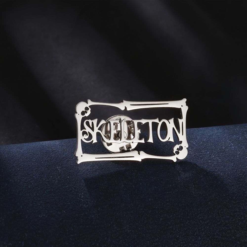 TEMU Stainless Steel Skull Name Brooch, Personalized Skull Nameplate Brooch, Halloween Zombie Brooch, Square Bone Brooch, Men's And Women's Halloween