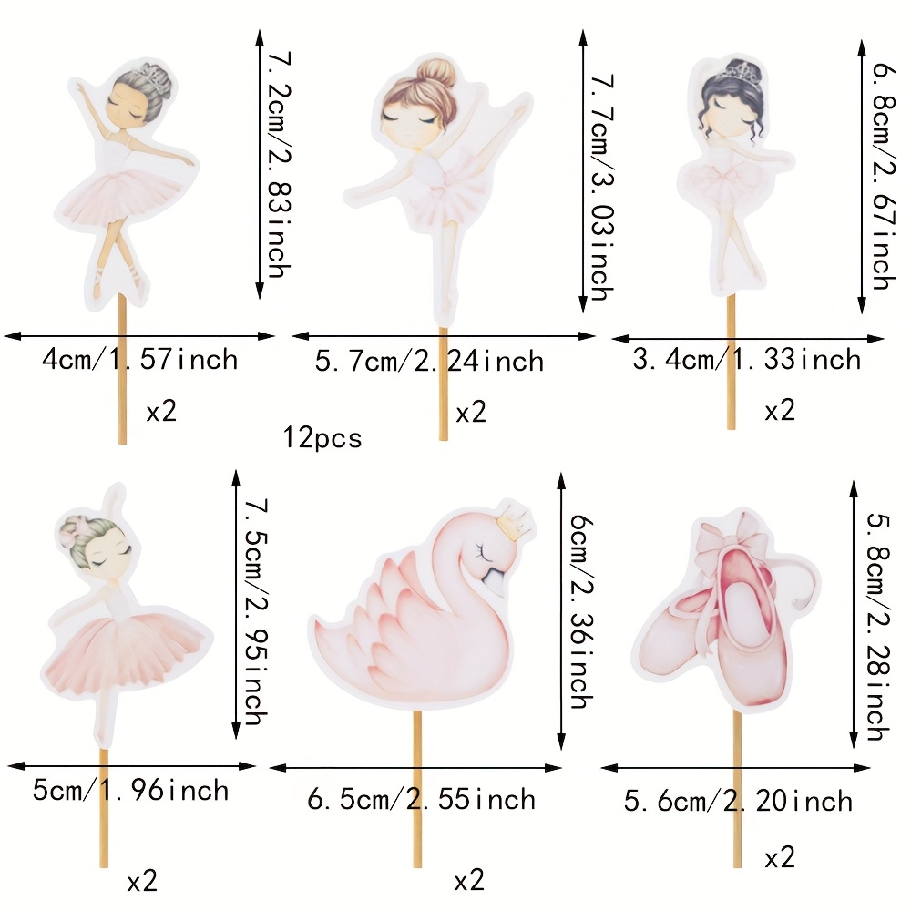 12-pack Ballet Cake Decoration Cupcake Toppers Featuring Colorful Ballet Dancers, Swan Dance Shoes, And Ballet Skirts, Perfect For Baby Showers And Birthday Parties For Little Girls