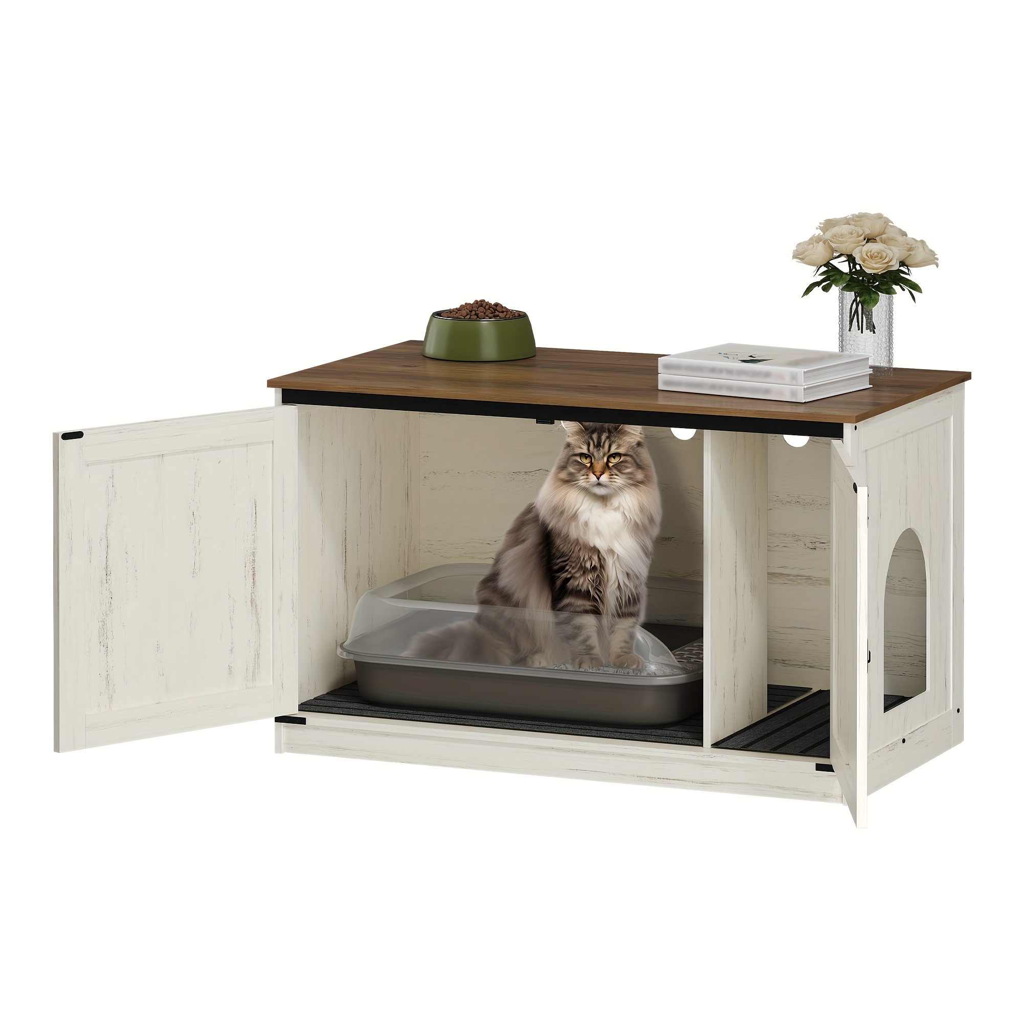 Cat Litter Cabinet, Cat Cabinet, Cat Toilet With Removable Partition, Cat House, Reversible Entrance Left Or Right, As A Sideboard, 100 X 55 X 60 Cm, -white
