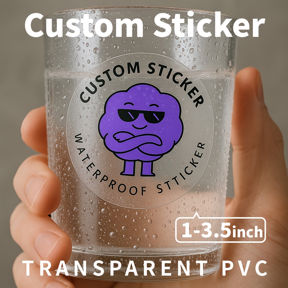 Custom Transparent Clear Vinyl Decal Stickers - Weather-Resistant, Waterproof Durable Personalized Round Circle Labels for Business Logo, Package, Cups, Bottles, Party Decor, Customized Sizes