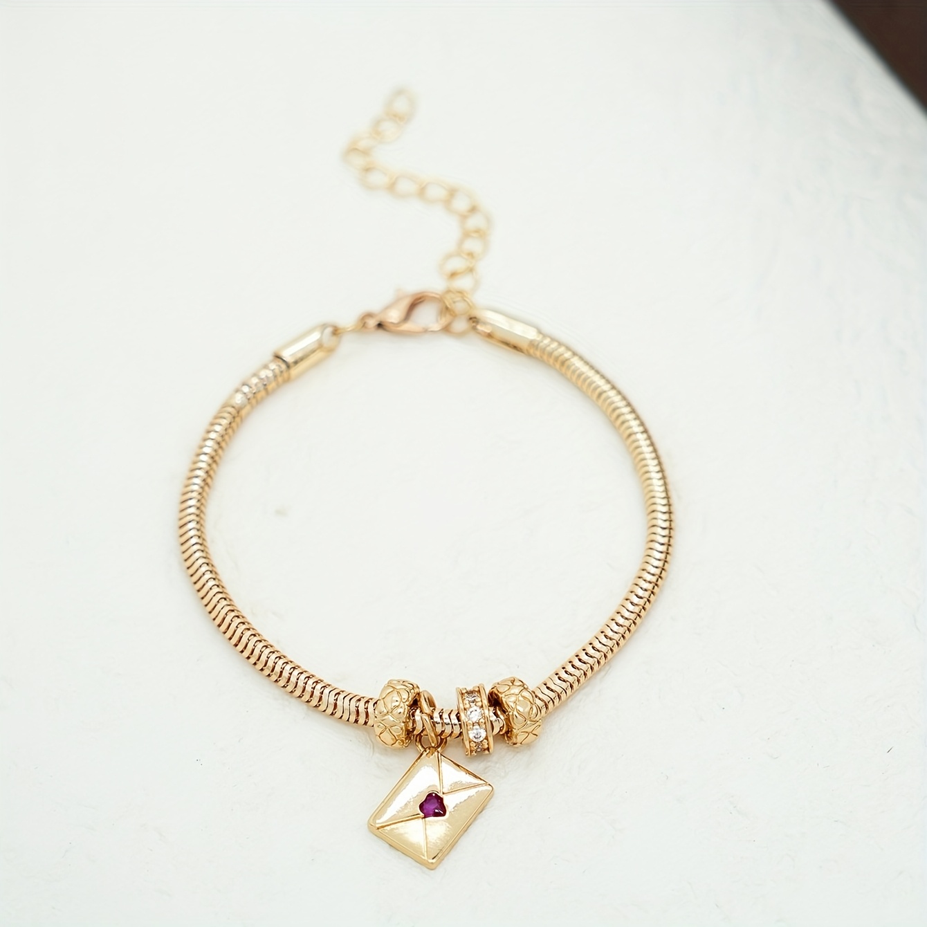 TEMU 1pc Women's Fashion Bracelet, Exquisite Minimalist Synthetic Synthetic Zirconia Inlaid Round Envelope Pendant Snake Chain Jewelry For Party And