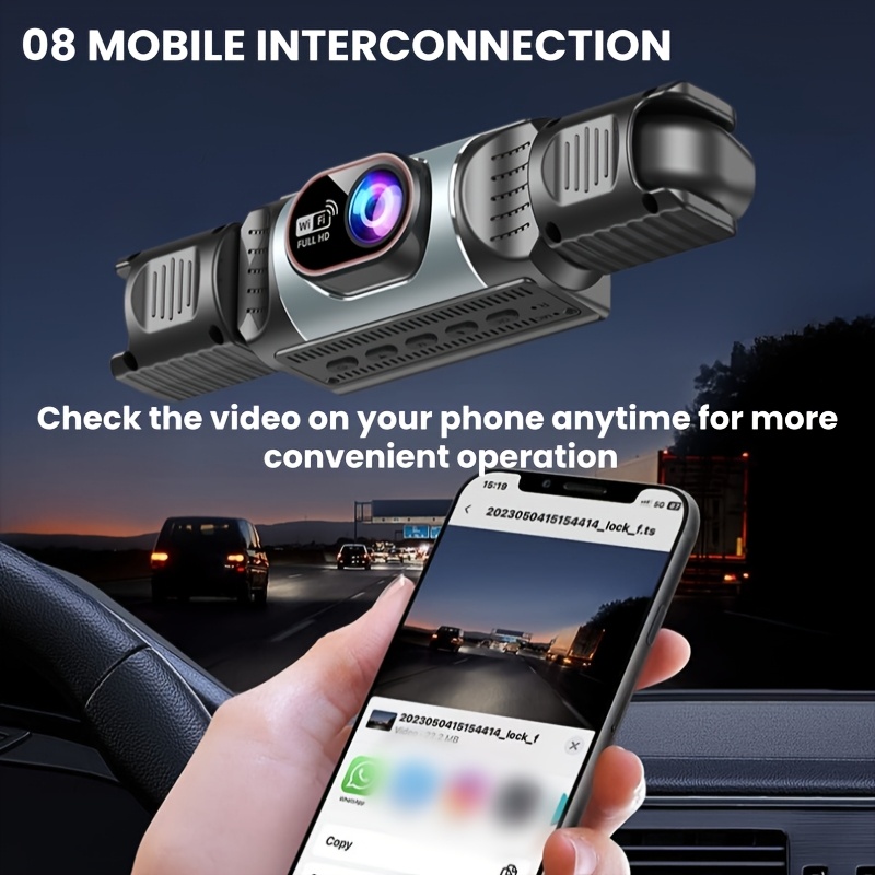 360 panoramic dash cam 1080p hd recording 3 4 channel front 1080p rear   720p 3 5     in wi fi for smartphone connection   motion detection parking surveillance and 24h loop recording Product details 9