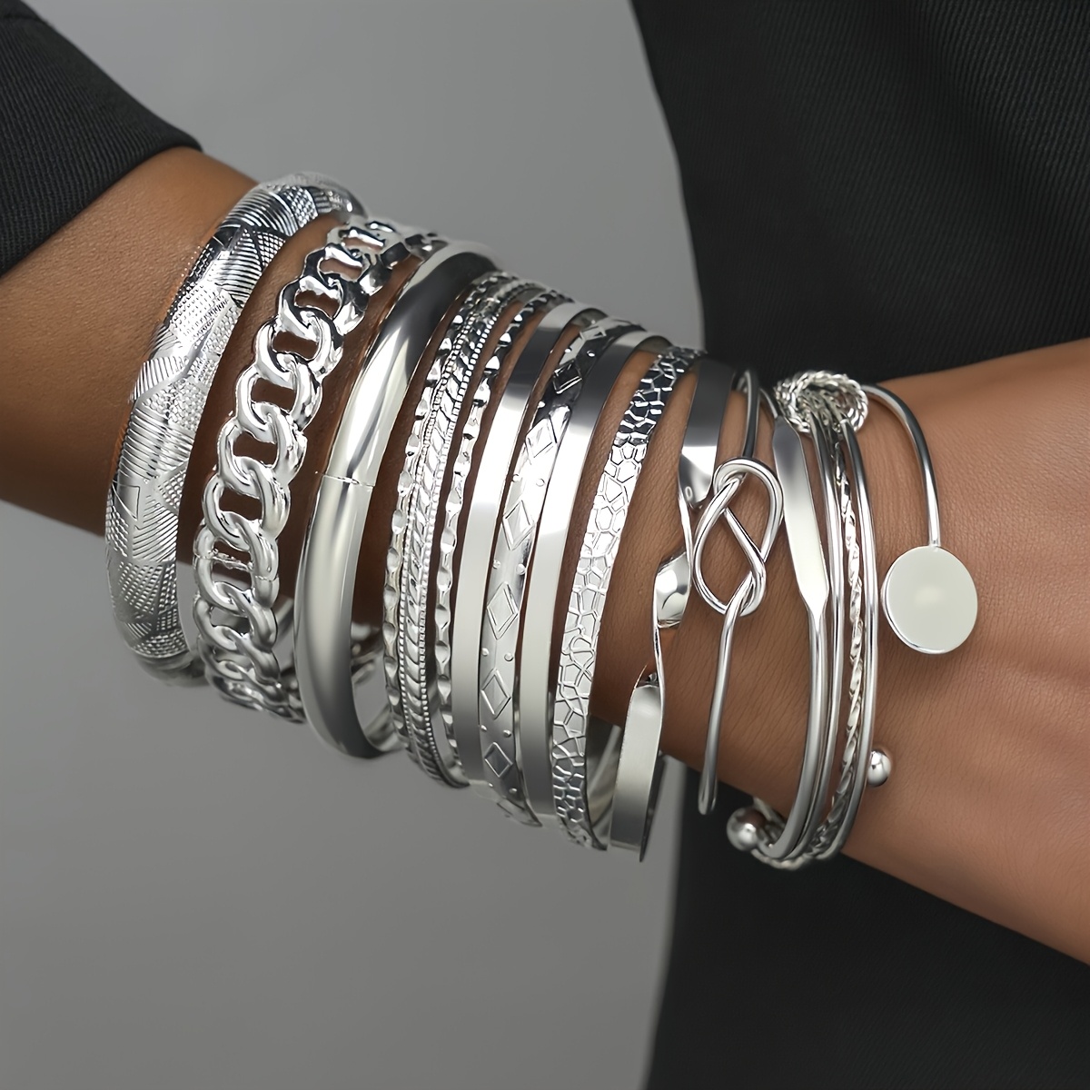 TEMU 15pcs Women's Fashion Bracelets, Trendy Easy Elegant Luxurious Wide Surface Hollow Chain-like Knotted Disc Twisted Bracelet Set, Unisex