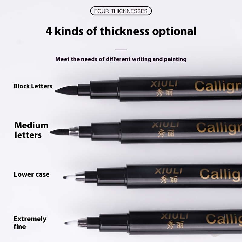 4-pack Medium Point Calligraphy Brush Pens, Refillable Hand Lettering Set For Drawing, Painting, Marking, And Coloring On Plastic Surfaces - Ideal For Beginners