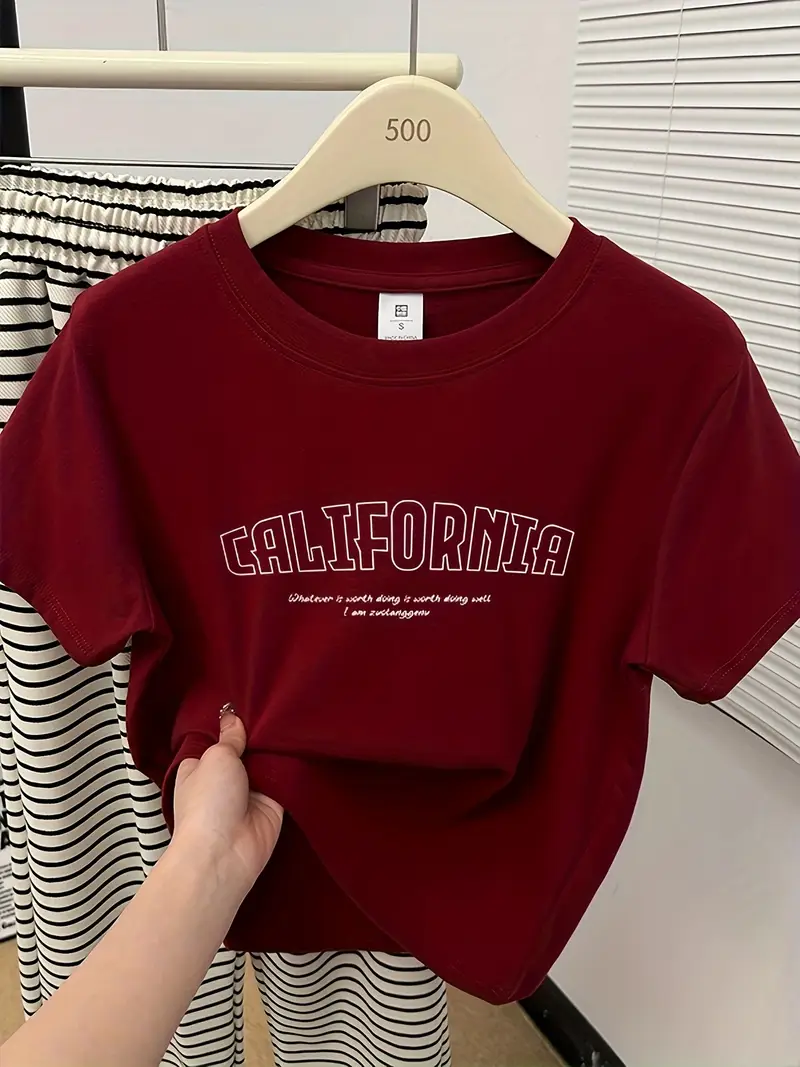womens fit short sleeve t shirt california graphic print round neck casual grey summer tee with california text machine washable casual attire comfortable daily wear Product details 4
