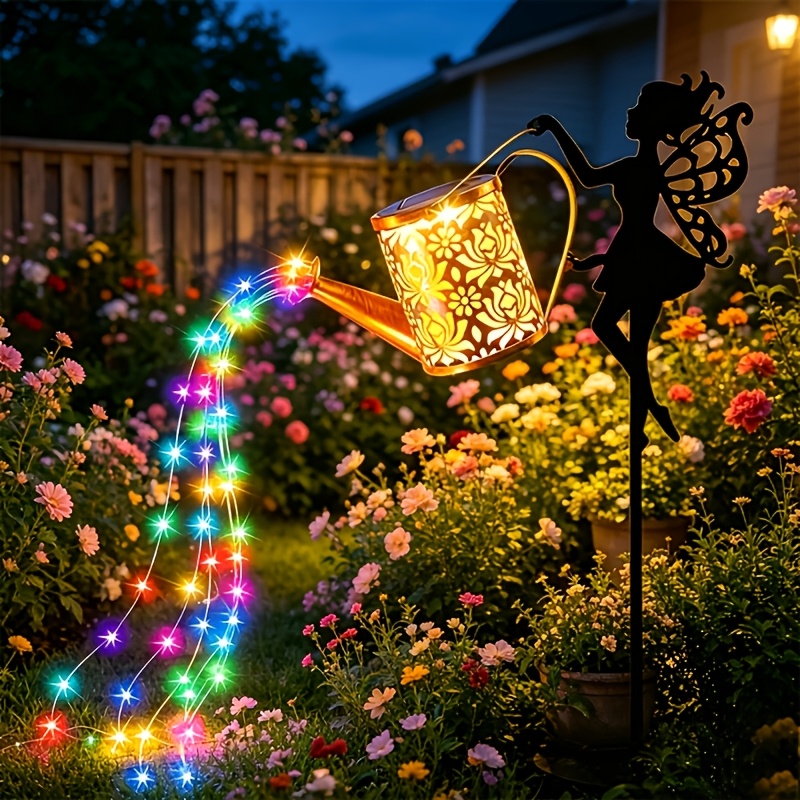 TEMU Upgraded Tall Version-fairy Watering Can Lights With Solar Panel & String Lights - Vintage Metal Outdoor Garden Lighting, Portable Pathway &