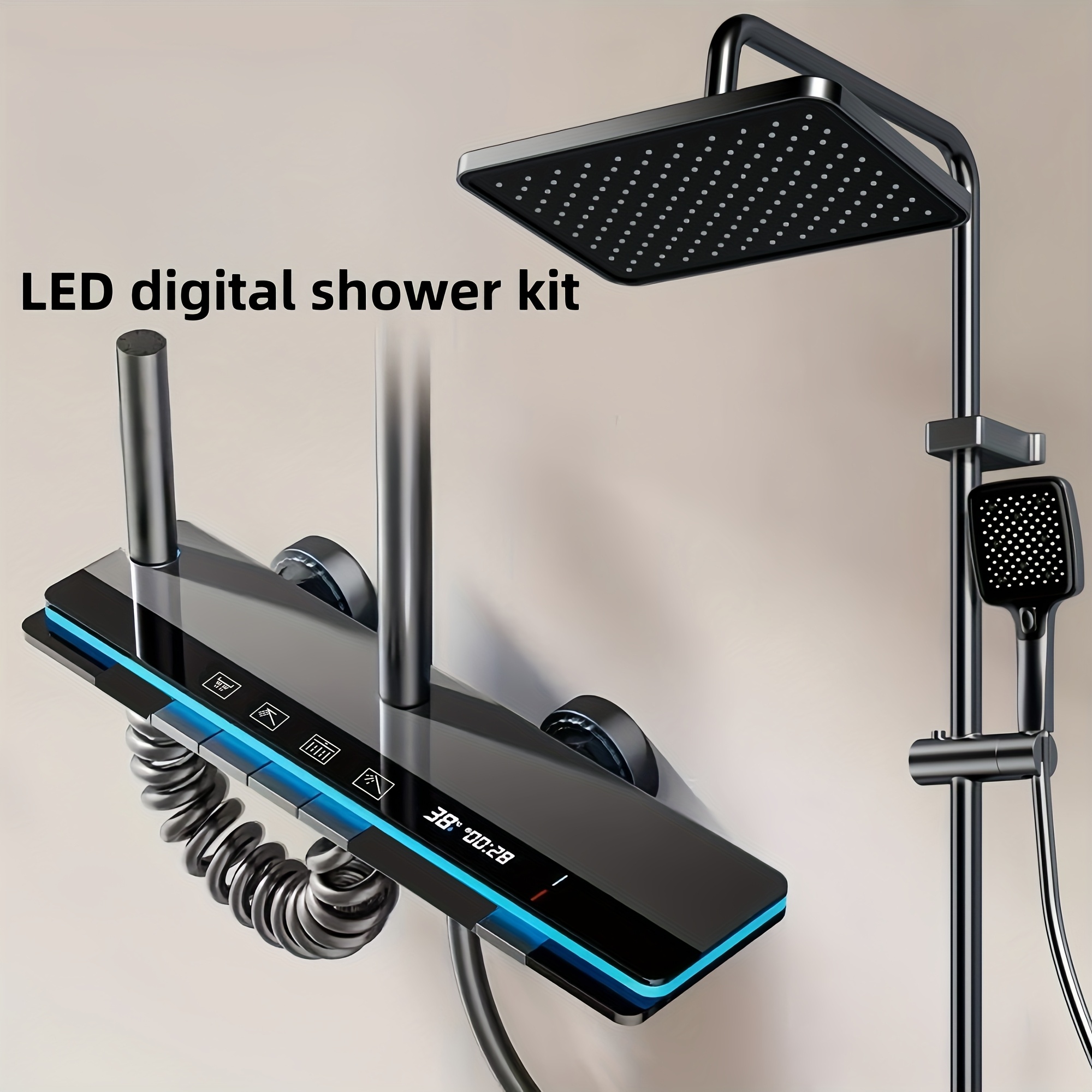 luxury system with digital shower controller showerhead and body spray head modern black durable aluminum structure temperature control experience ideal bathroom upgrade gift shower kit Product details 2