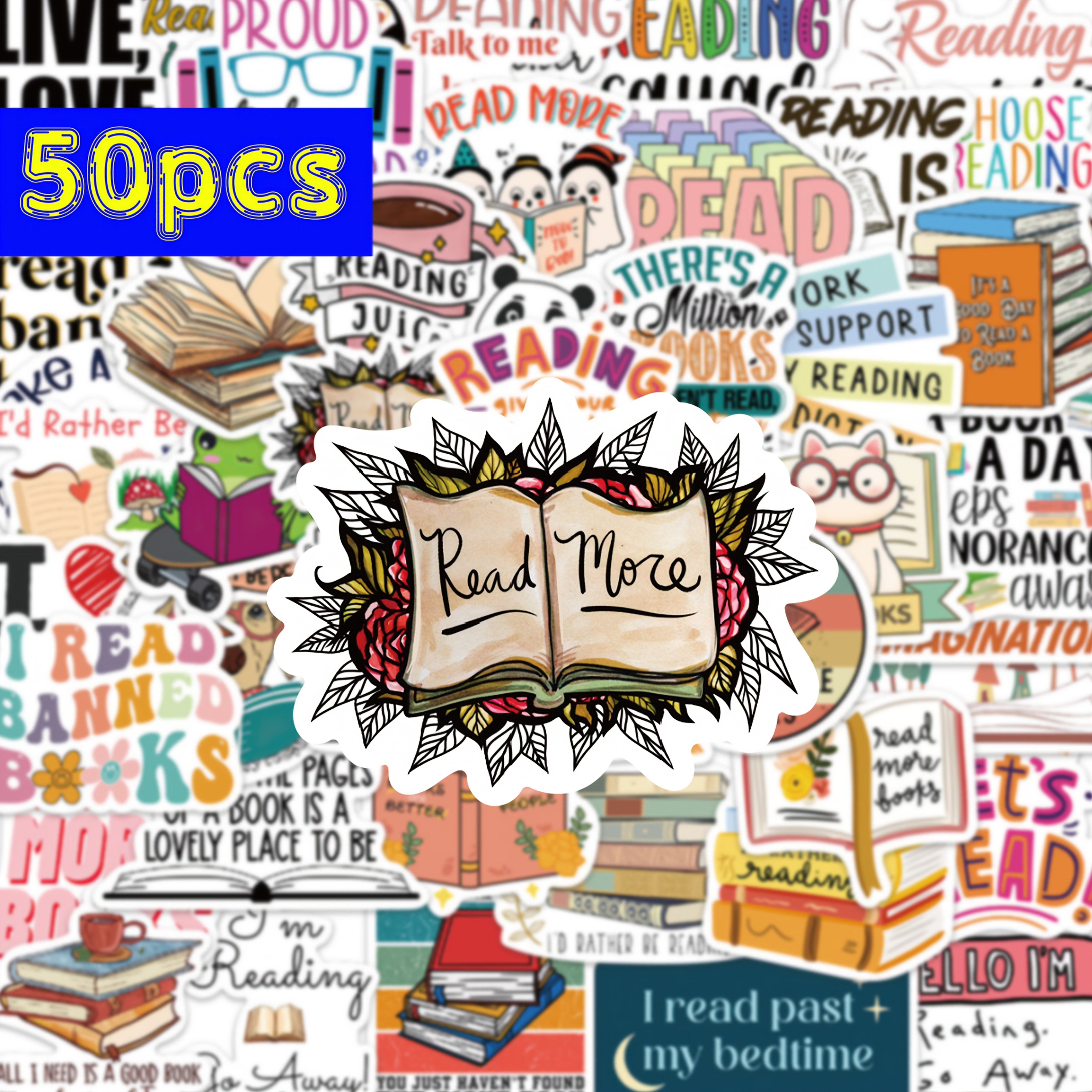 Image of 50 Decorative Stickers For Books, Diaries, Planners, Guitar, Skateboard, Luggage, Refrigerator, Windows, Wardrobe, Desktop, Perfect For Book Lovers As Gifts Or Study Rewards