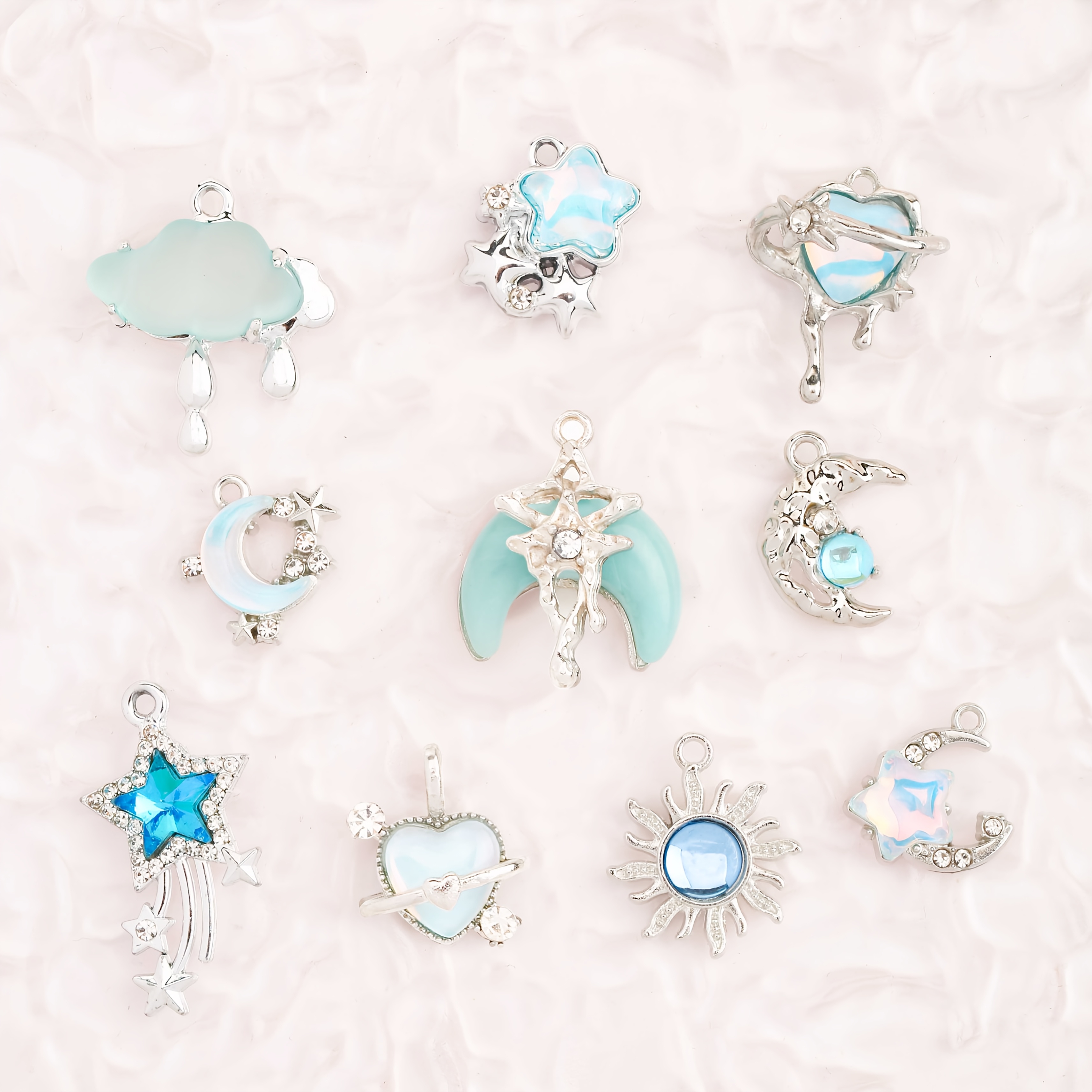 TEMU 10pcs Shiny Heart Rainy Cloud Moon Tassel Crown Pendant Small Jewelry Additions Necklace Earrings Jewelry Additions Handmade Jewelry Bracelet
