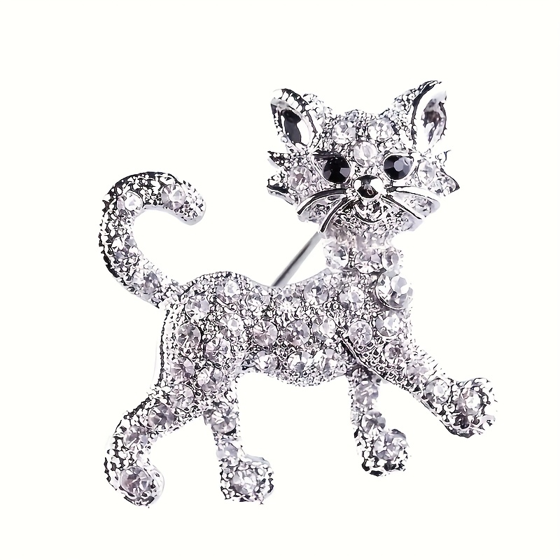 Material Cross-border Hot-selling New Product Inlaid With Rhinestones Kitten Brooch Versatile Clothing Additions Corsage Fashion Pin Anti-exposure Women