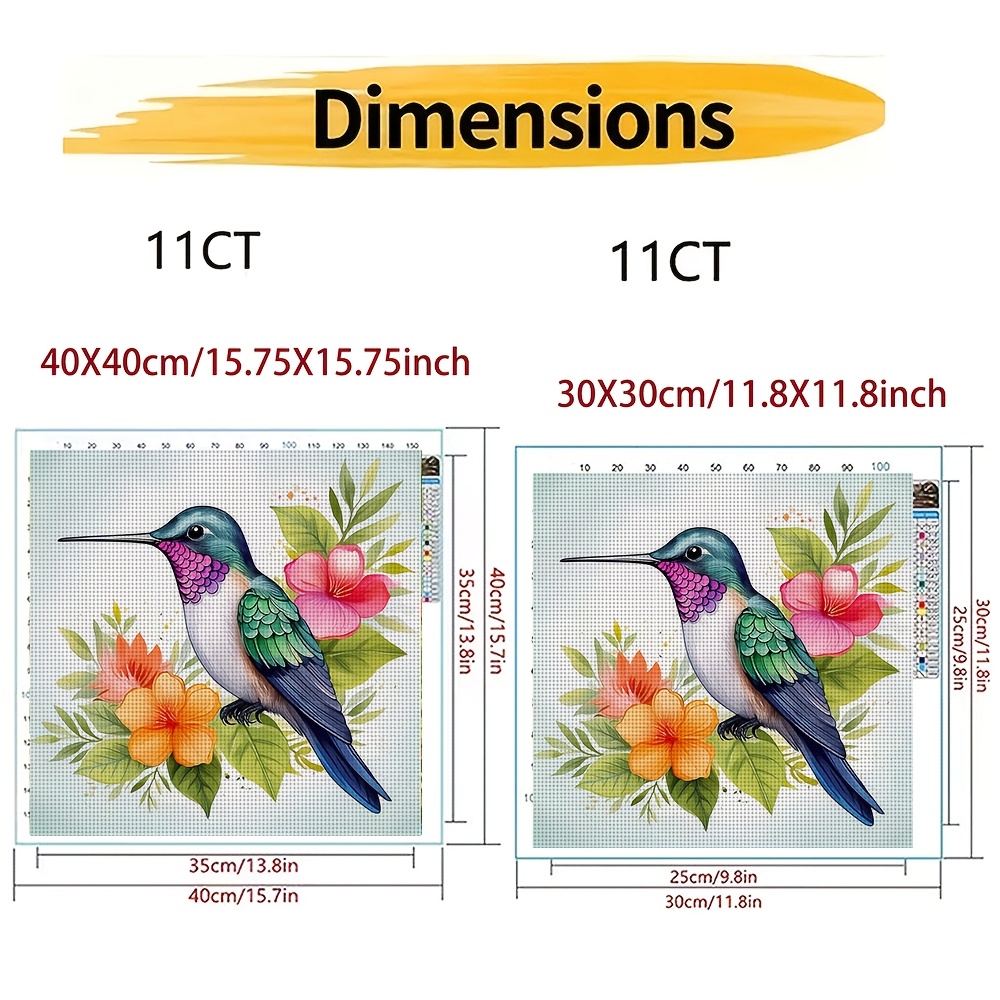 Frameless Cross-Stitch Printed Kit Colorful Feathered Bird with Flowers