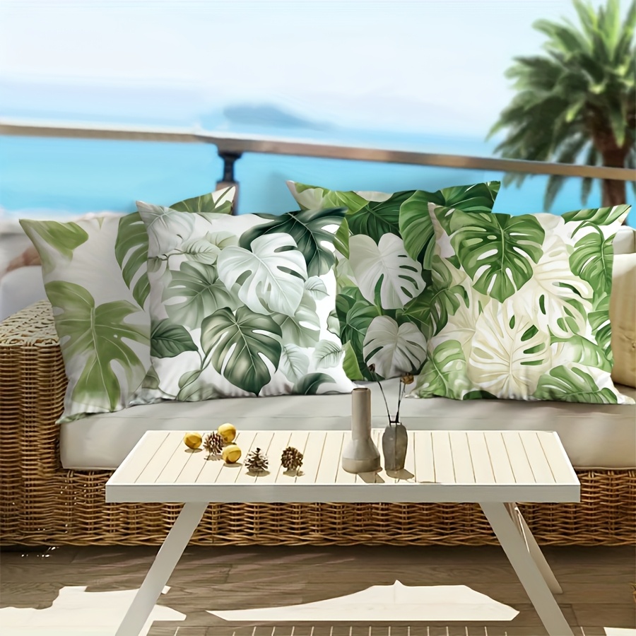 4pcs, outdoor patio cushions with tropical leaf print summer