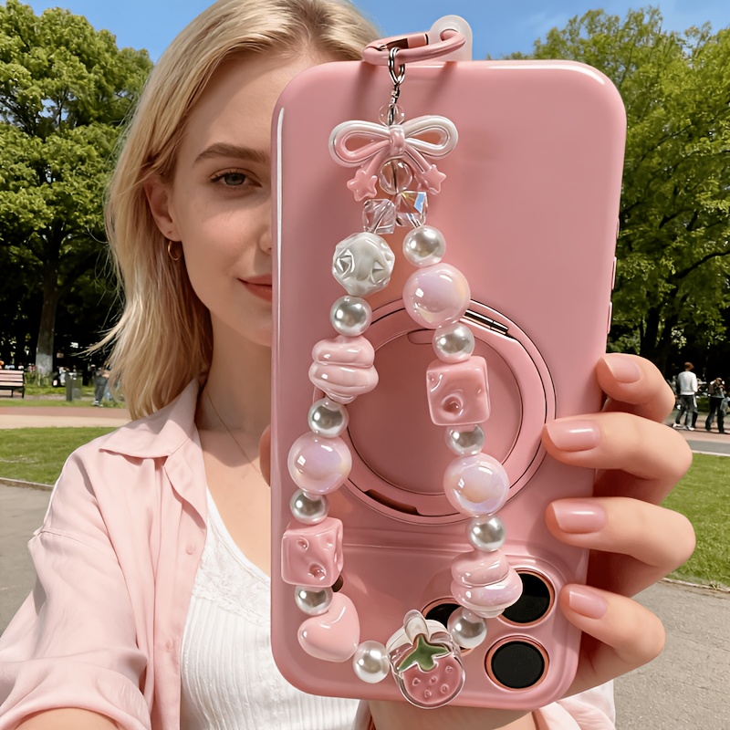 TEMU 【1個】＆クールな女の子スタイル ピンクビーズ スマホチェーン、ニッチデザイン ンスタイル ハンドヘルド ペンダント、落下防止＆美しい