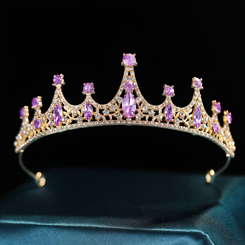 TEMU 1pc Purple Glass Rhinestone Easy Elegant Decorative Small Crown, Used For Evening Dress Matching, Stage Performance, , Birthday Party Headband