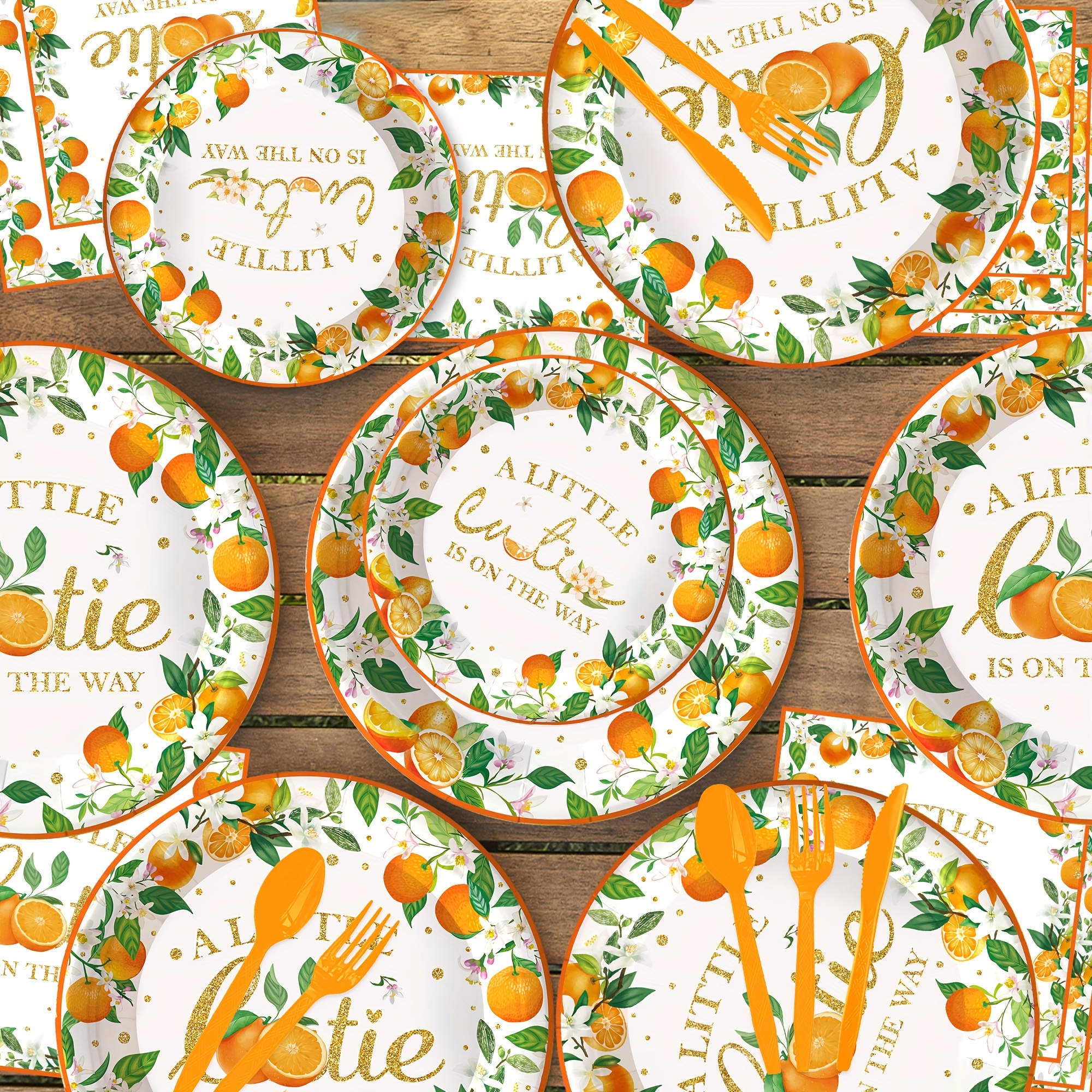 140 Pcs Little *e Baby Shower Party Tableware Set, Orange Citrus Fruit  Theme Birthday Party Decorations Plates and Napkins, A Little