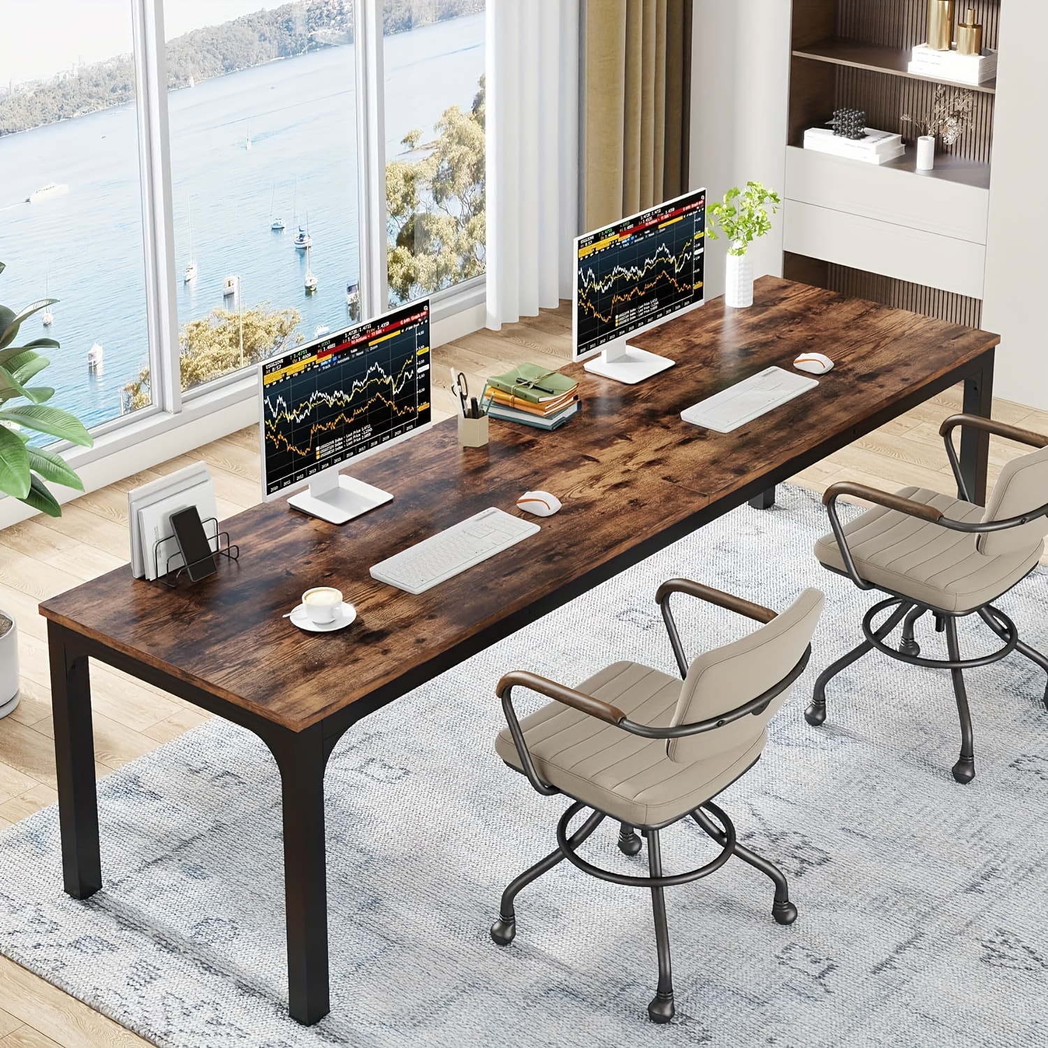 TEMU Little Tree 78.7 Inches Extra Long Computer Desk 2 Person Desk, Double Desk Workstaion For Home Office