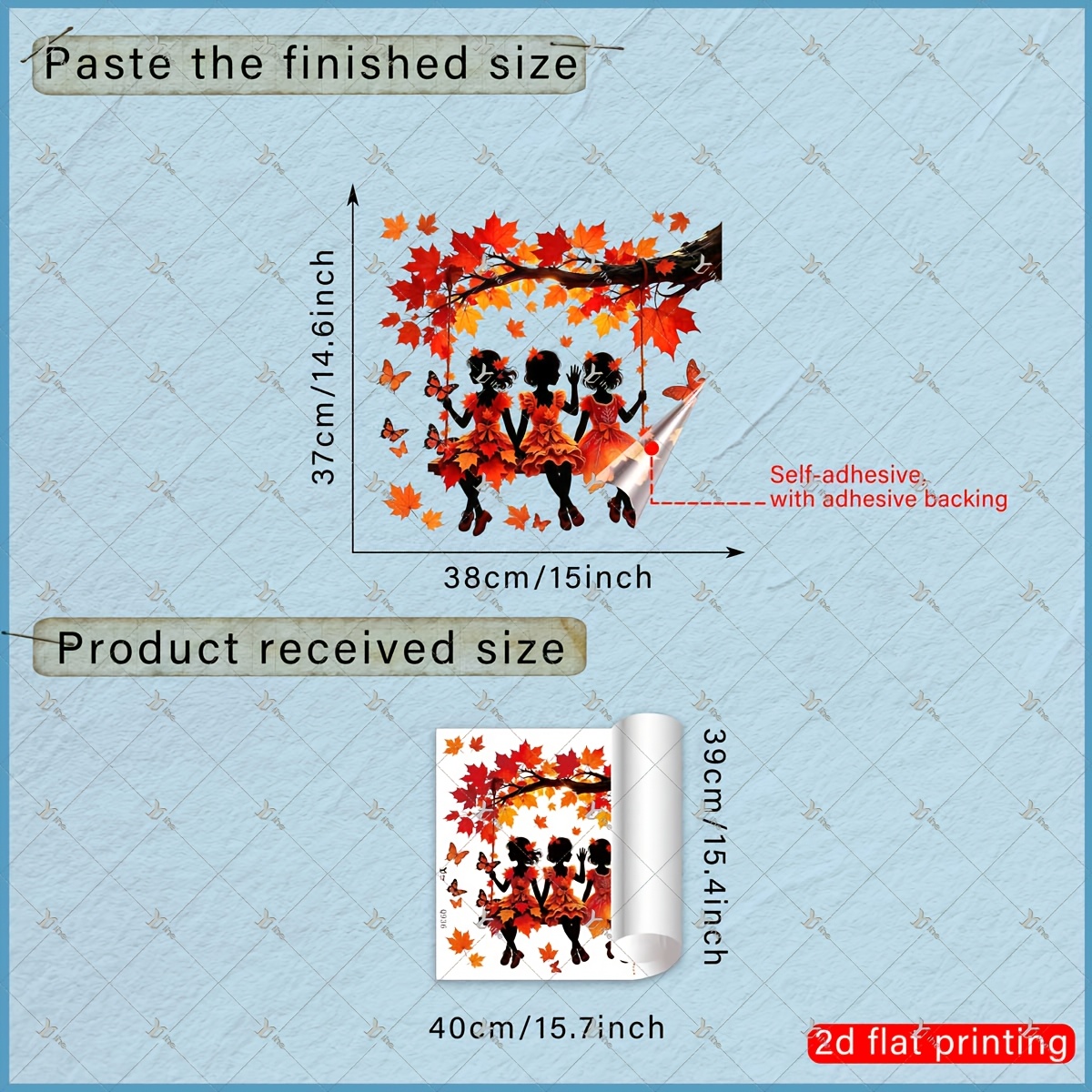 TEMU 2d Flat, 1pc 2d Flat Printed Autumn Swing Silhouette Maple Leaf 40*40cm Window Stickers Creative Diy Self-adhesive Removable Double-sided Pvc
