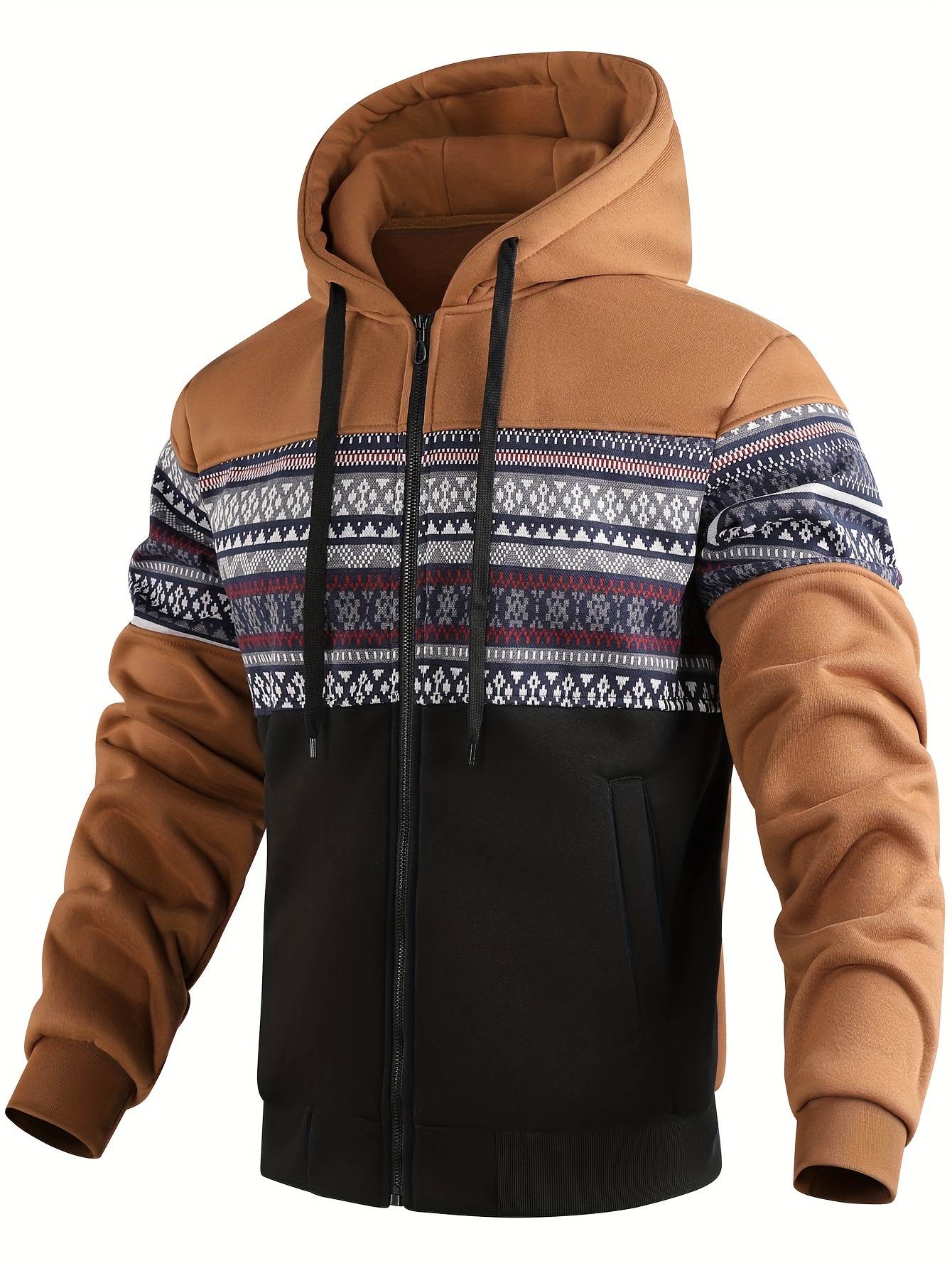 heren kleurblok hoodie jas - casual buitensportjas met ritssluiting, lange mouwen & trekkoord hood - machinewasbaar 5