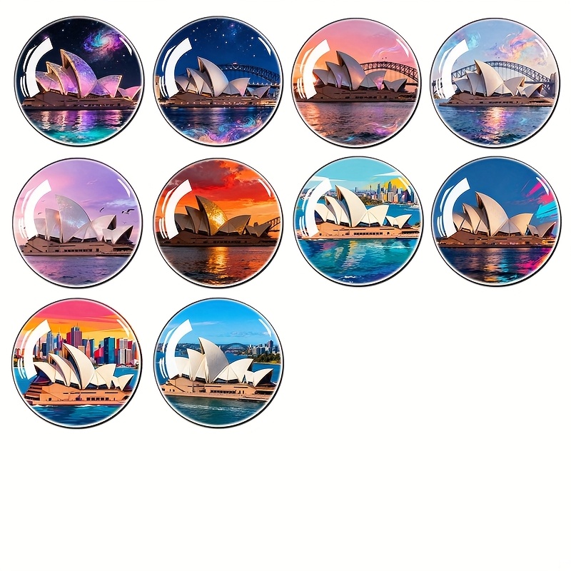 TEMU 10pcs Sydney Opera House 3d Relief Time Gem Large Glass Dome Refrigerator Stickers Magnets Whiteboard Storage Cabinet And Dishwasher Kitchen