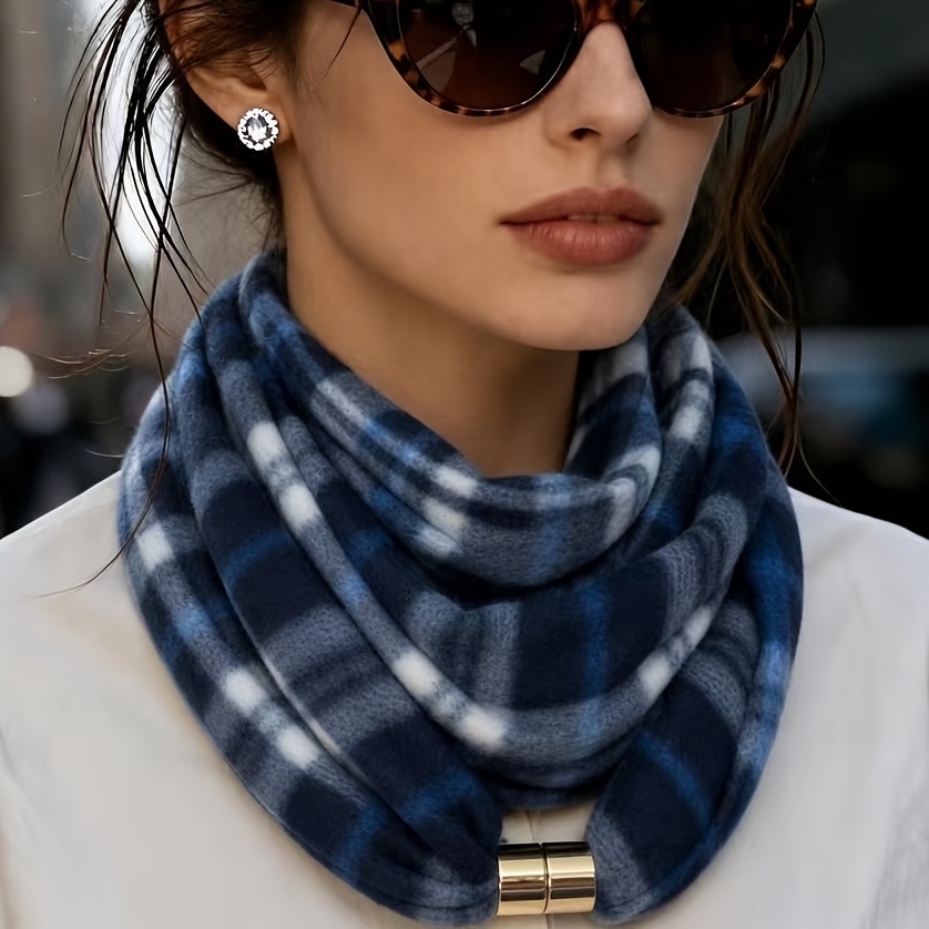 TEMU Écharpe à carreaux bohème de style français et pour homme et femme, cache-col rayé à imprimé européen, écharpes unisexes pour couple pour les