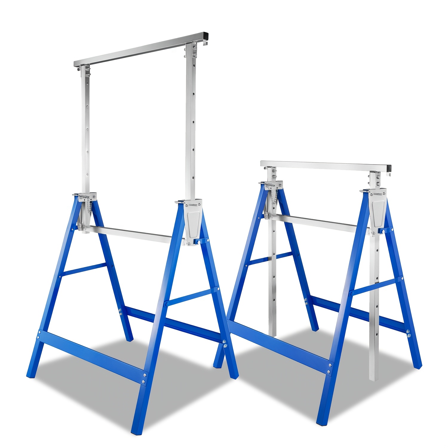 E-shop 2-teiliges Gerüst-Werkbank-Set, 200 kg Tragfähigkeit, klappbare Werkbank, 7-stufige Höhenverstellung (80 bis 130 cm), Metall-Werkbankrahmen,