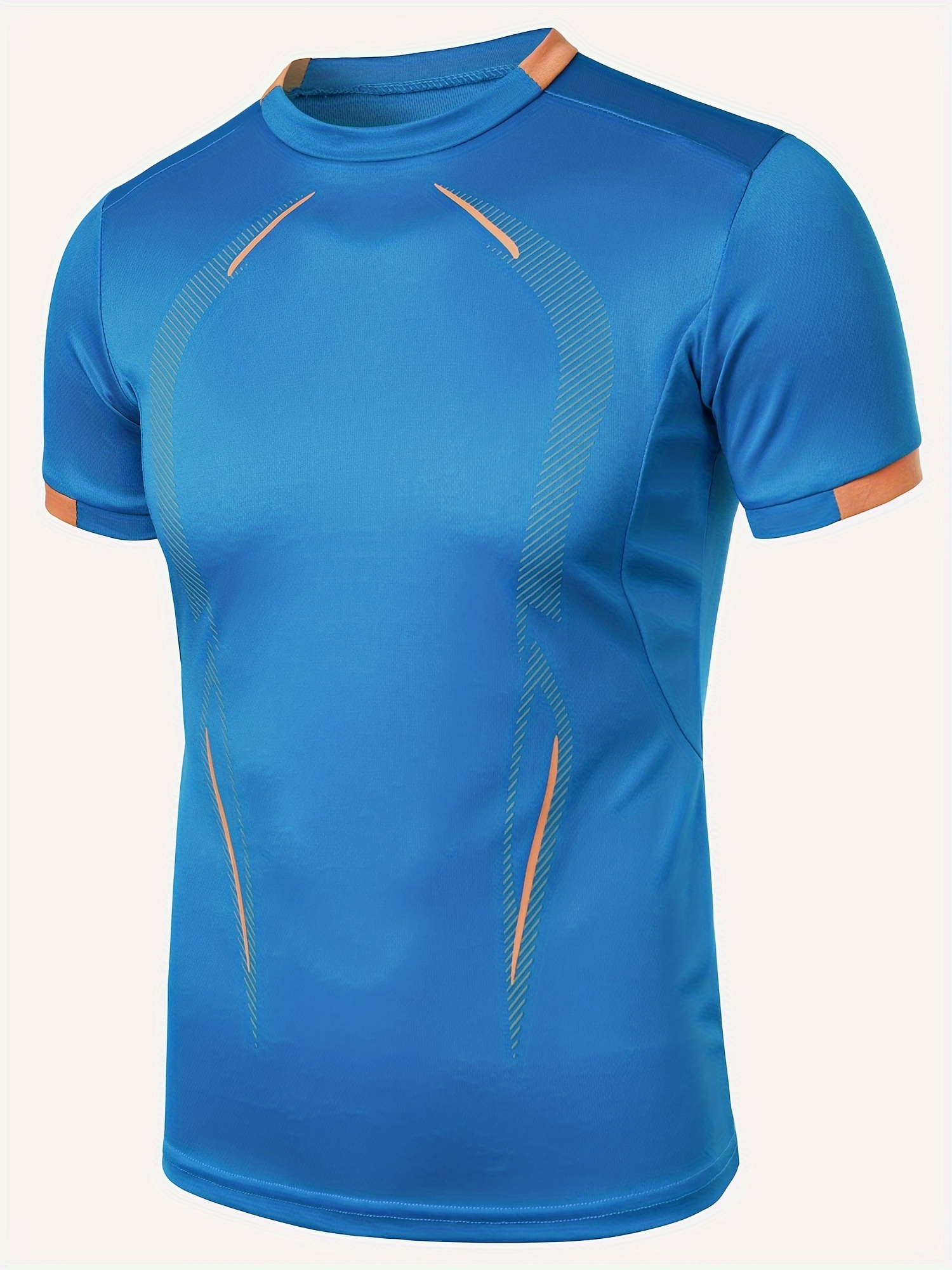 Color Block Pattern Slim Fit Crew Neck And Short Sleeve T-shirt, Breathable And Quick Dry Sports Tops For Men's Summer Fitness Training And Outdoors Sports Wear