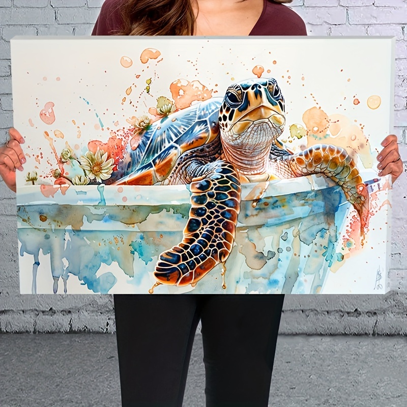 

1pc Wooden Framed Canvas Painting Sea Turtle Wall Art Prints For Home Decoration, Living Room & Bedroom, Festival Party Decor, Gifts, Ready To Hang