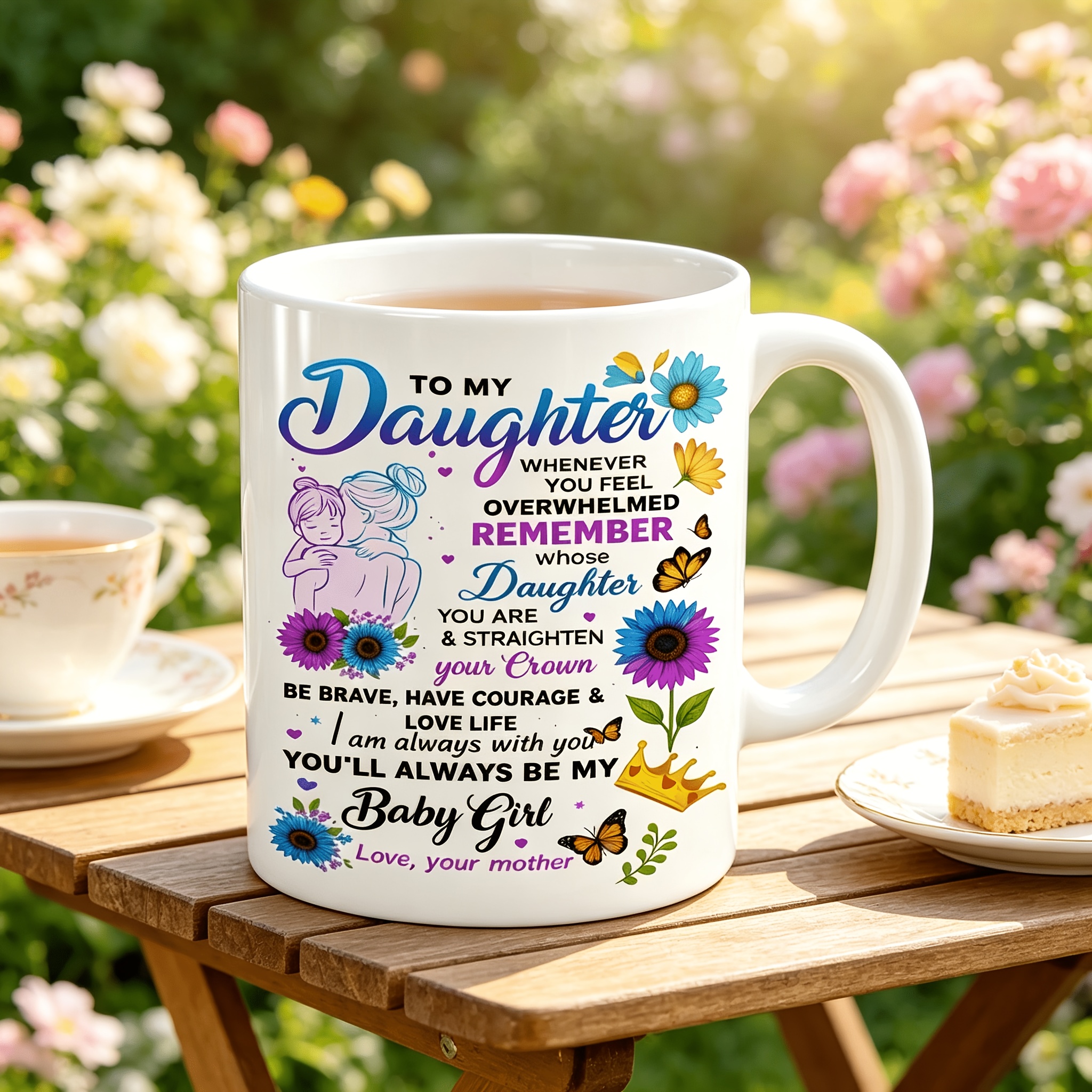 TEMU 11 Oz Colored Ceramic Mug, 1pc Black Handle Ceramic Mug For My Daughter Floral Mom Quote Print Coffee Mug For Daily Use Gift Reusable Coffee Cup