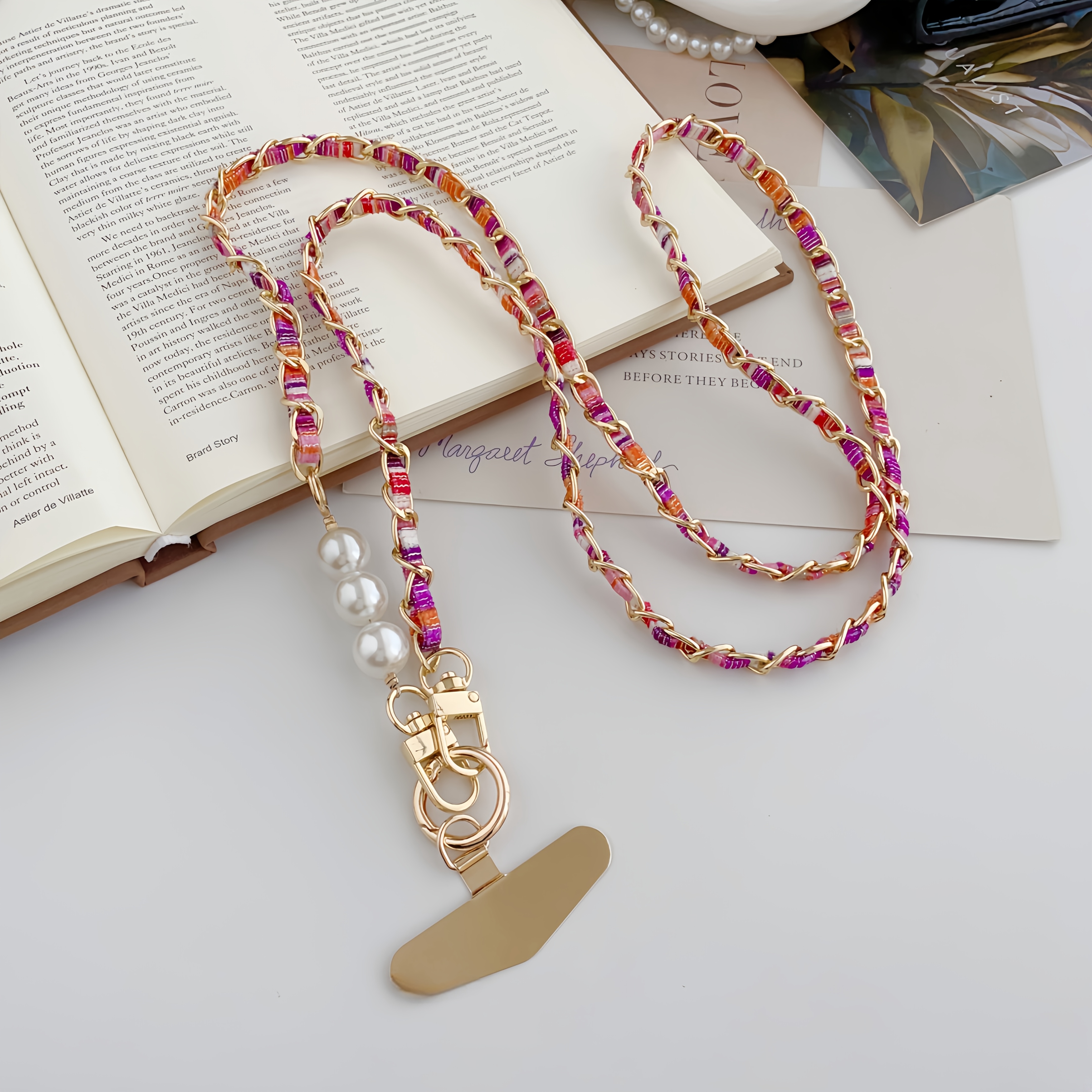 Bohemian Style Phone Lanyard, Luxurious Fabric Bag Chain, With Metal Clips, Gift For Lover