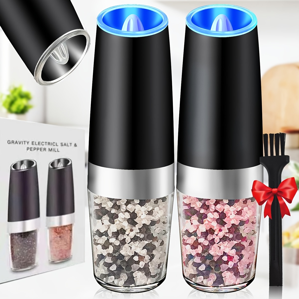 1 2pcs electric pepper grinder one hand operation adjustable coarseness refillable mill manual spice crusher for home bbqs   usb rechargeable battery powered  