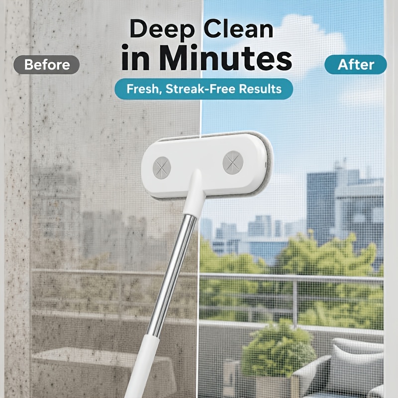 Magic Window Cleaning Brush, Suitable for Screen Windows/Glass, Pet Hair Remover - Reusable Home Tool with Adjustable Length Double Rod | Perfect Gift Selection: Festivals/Teacher'S Day/Christmas/Halloween