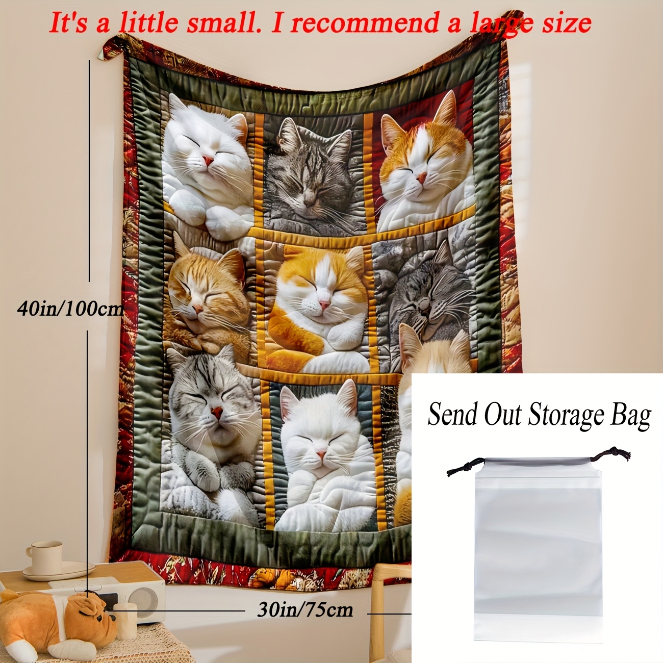 1ks útulná mačacia patchworková flanelová   - mäkká, teplá a ľahká s rozkošnými mačacími tvármi v oranžovej, bielej, sivej, čiernej a - perfektná na pohovku, posteľ, cestovanie, kemping alebo použitie v kancelárii, útulná cestovná   | deky s motívom mačky | pohodlná textúra Podrobnosti o produkte 8